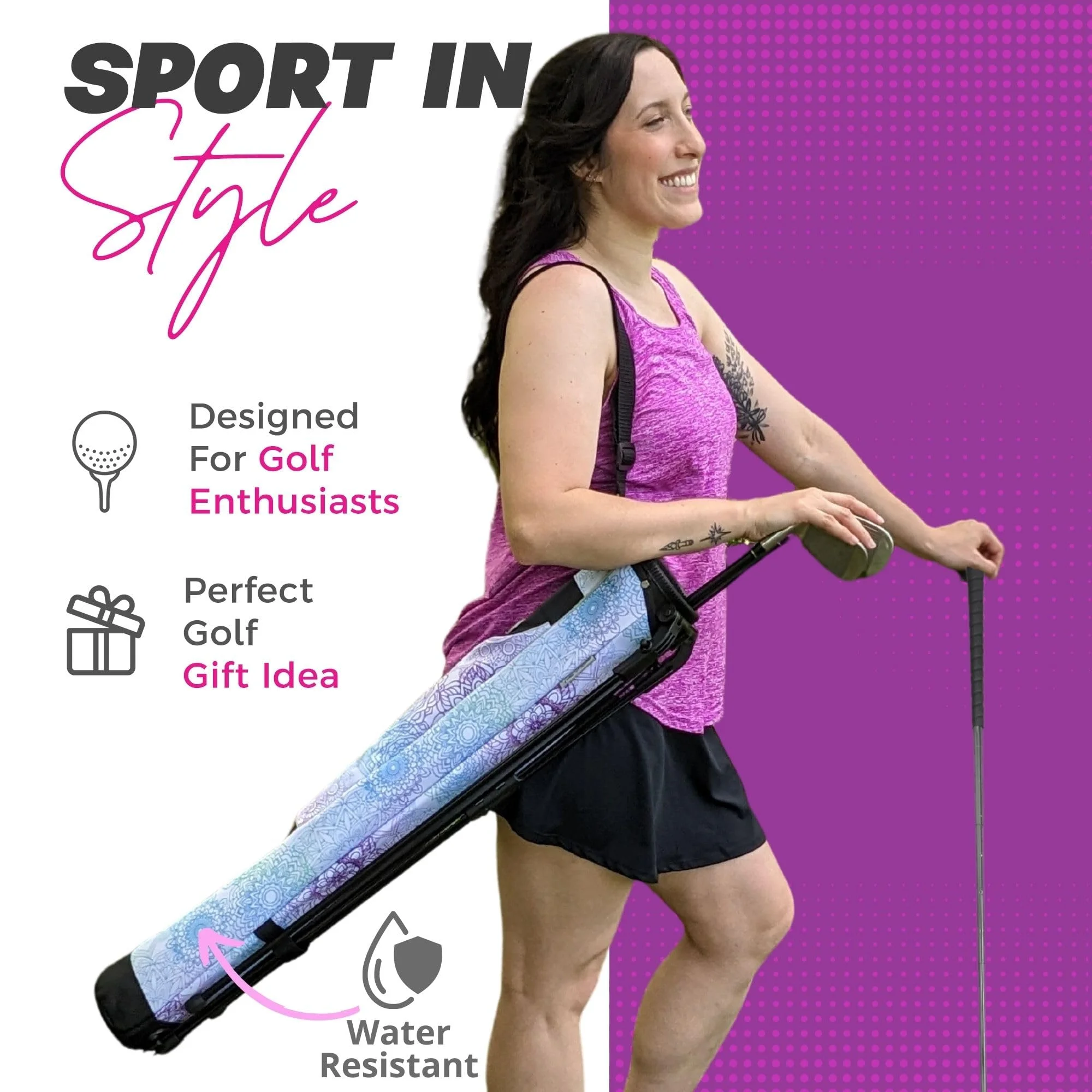 Women's Ultralight Sunday Bag | Taboo Fashions Stand Bag | Range Bag, Par 3, Executive Course | Self Flexing Stand, Adjustable Strap (Mandala Dreams)