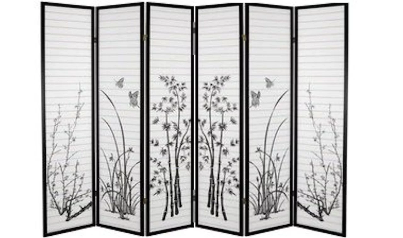 Legacy Decor Black Bamboo Floral Room Divider Screen 6-panels