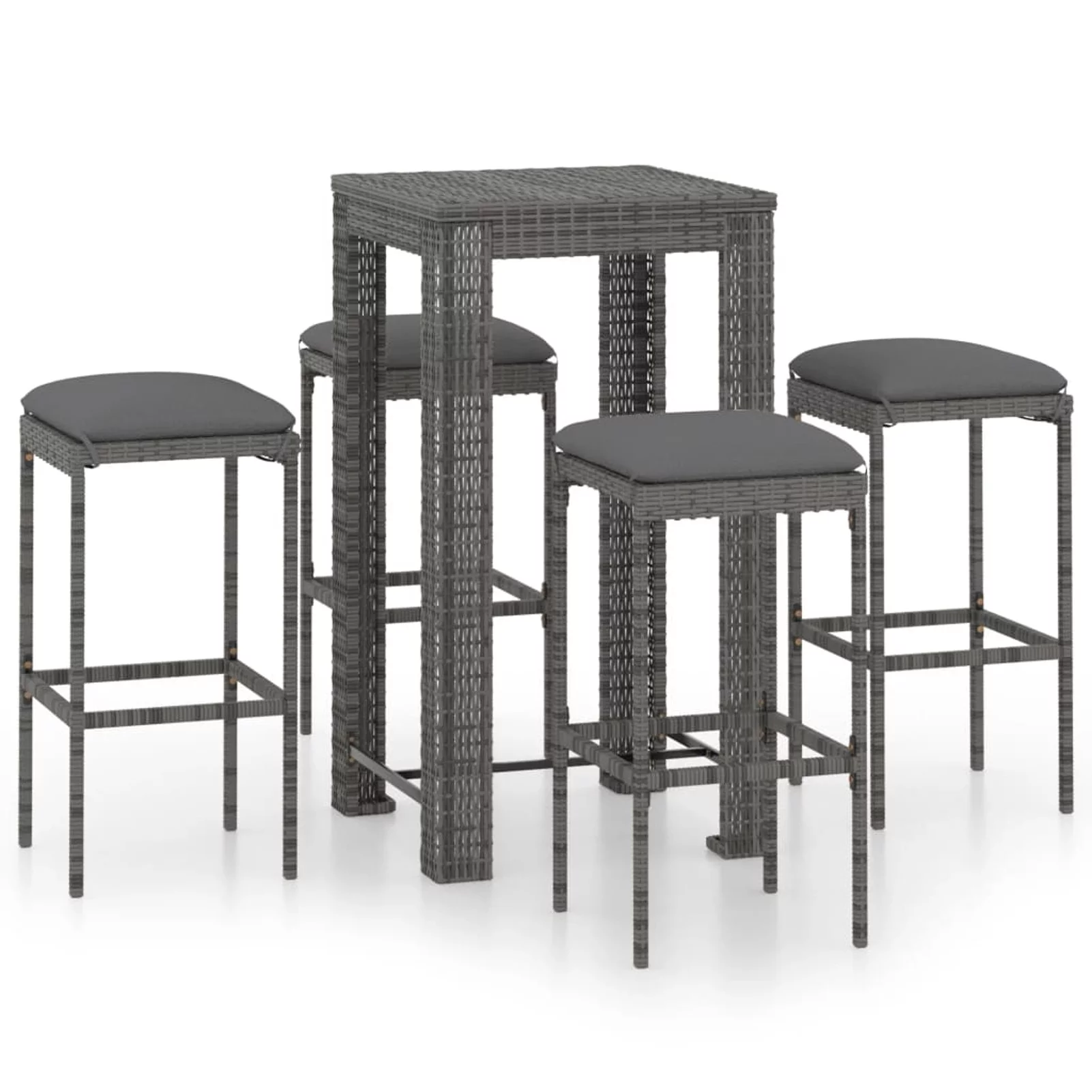 Walmeck 5 Piece Patio Bar Set with Cushions Poly Rattan Gray