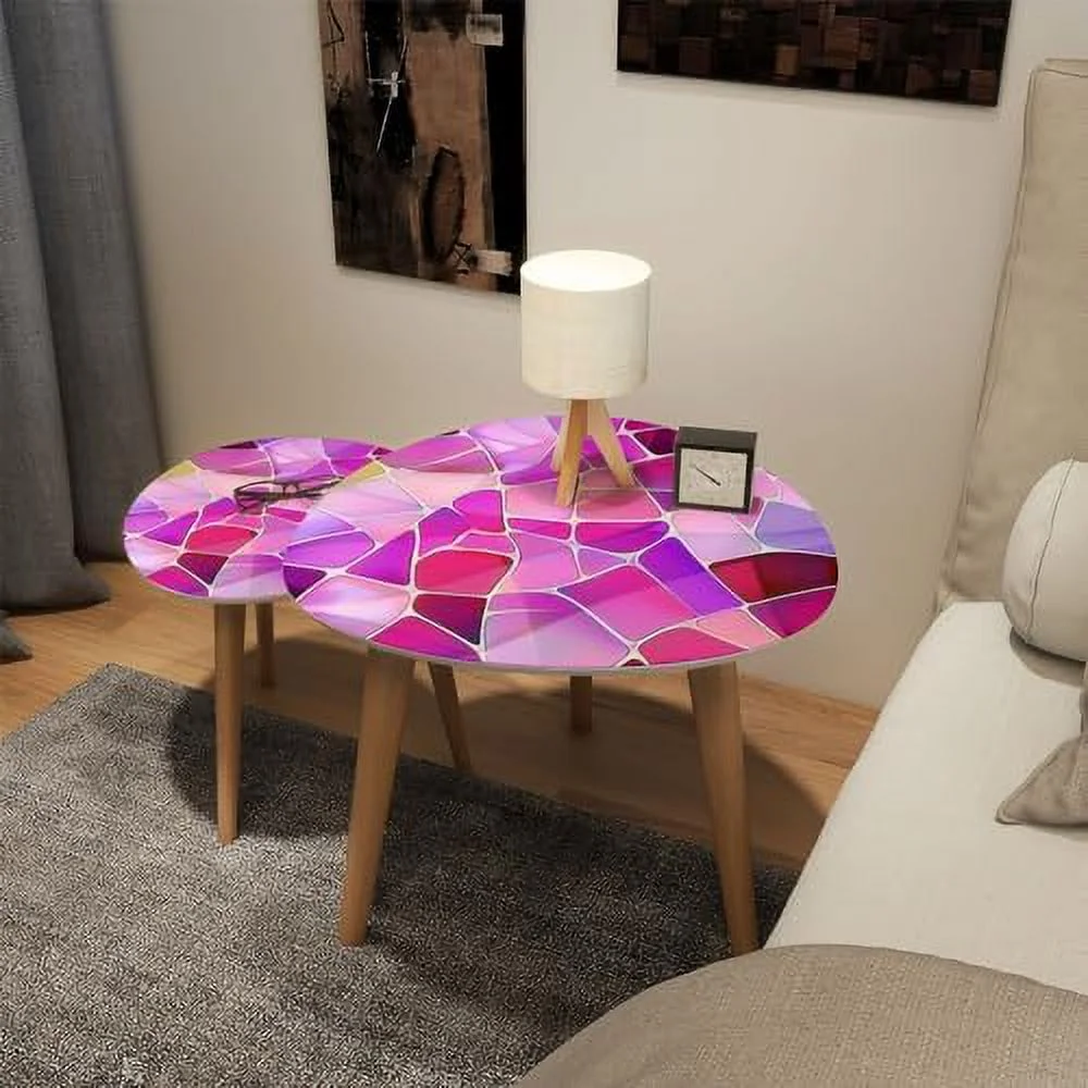 CHDEUSL Small Coffee Nesting  Abstract Stained Glass Mosaic  Violet Triangle End  Center   Modern   Room Bedroom Balcony