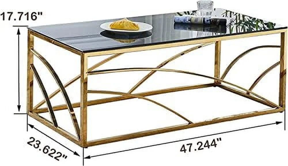 xrboomlife Silver Glass Coffee Table with Glass Top and Stainless Steel Frame  46.8" Rectangle Modern Coffee Tables for Living Room