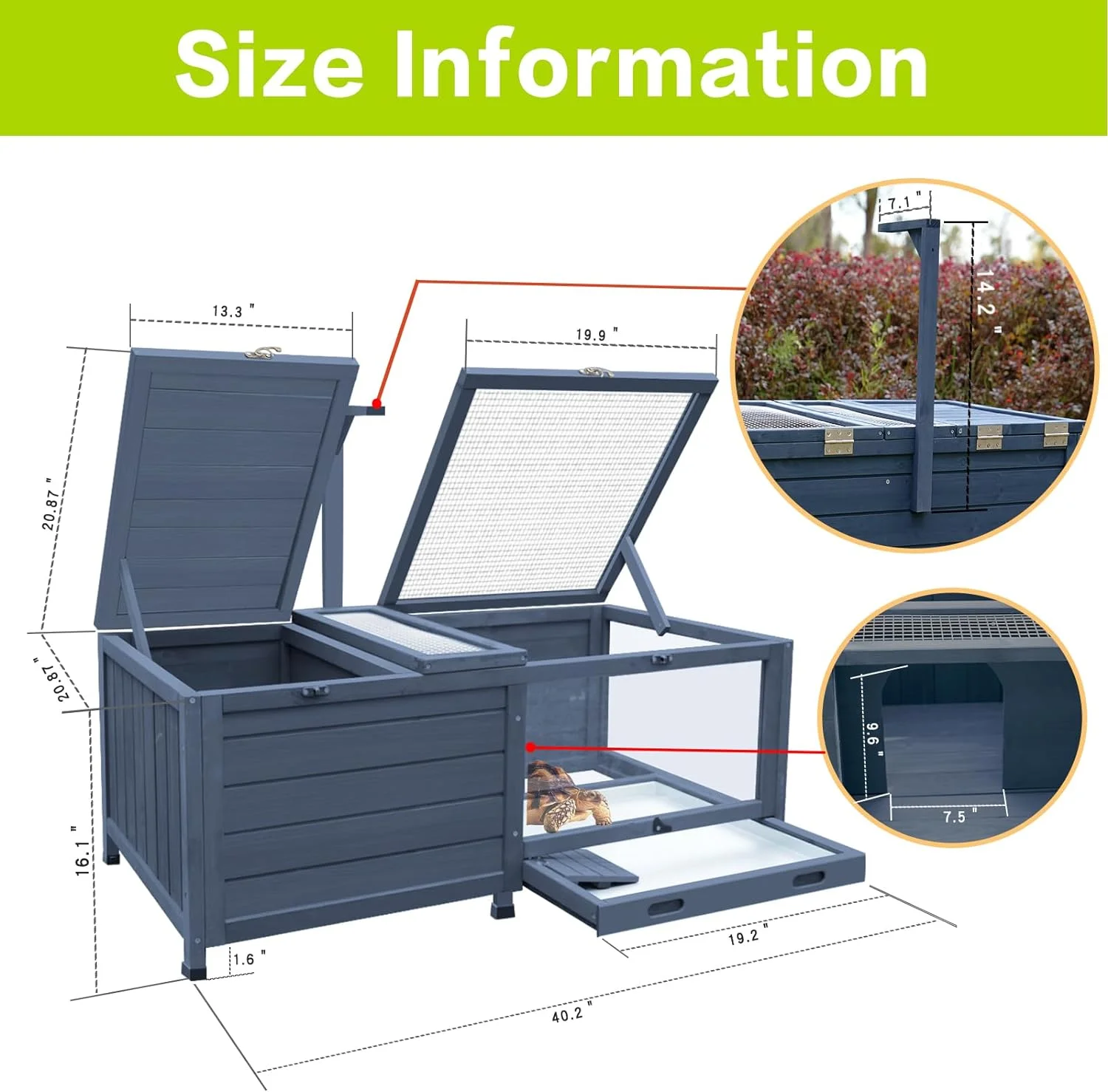 Tortoise Habitat Wooden Tortoise House, Indoor Turtle Enclosure Outdoor Reptile Cage with Removable Bottom,Openable Roof Activity Area and Removable Tray Lizard