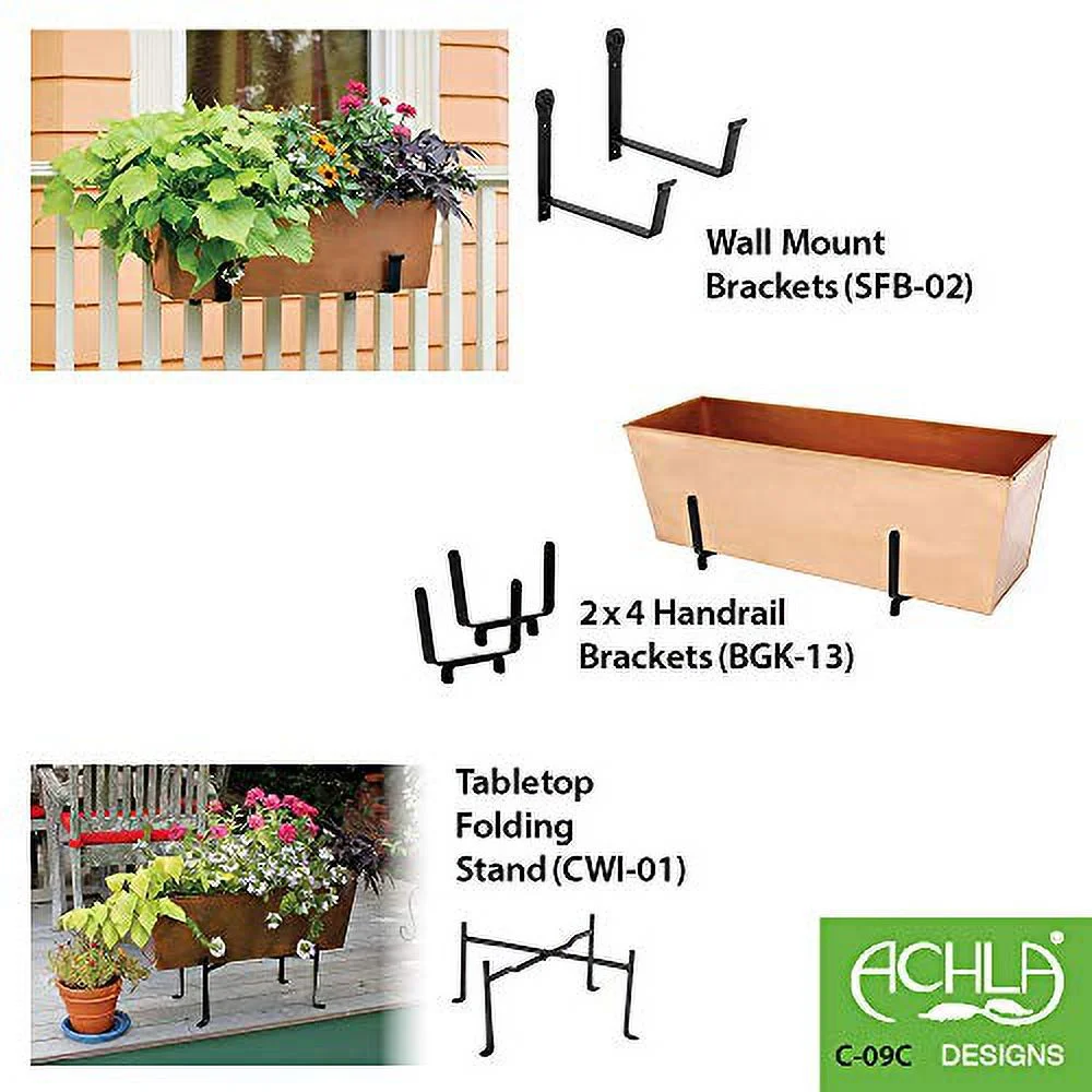 Achla Designs Plain Copper Window Flower Box Planter- Medium (23 1/4