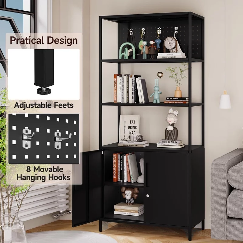 MIIIKO 5-Tier Metal Garage Storage Shelves Heavy Duty with Lock and Pegboard - 71