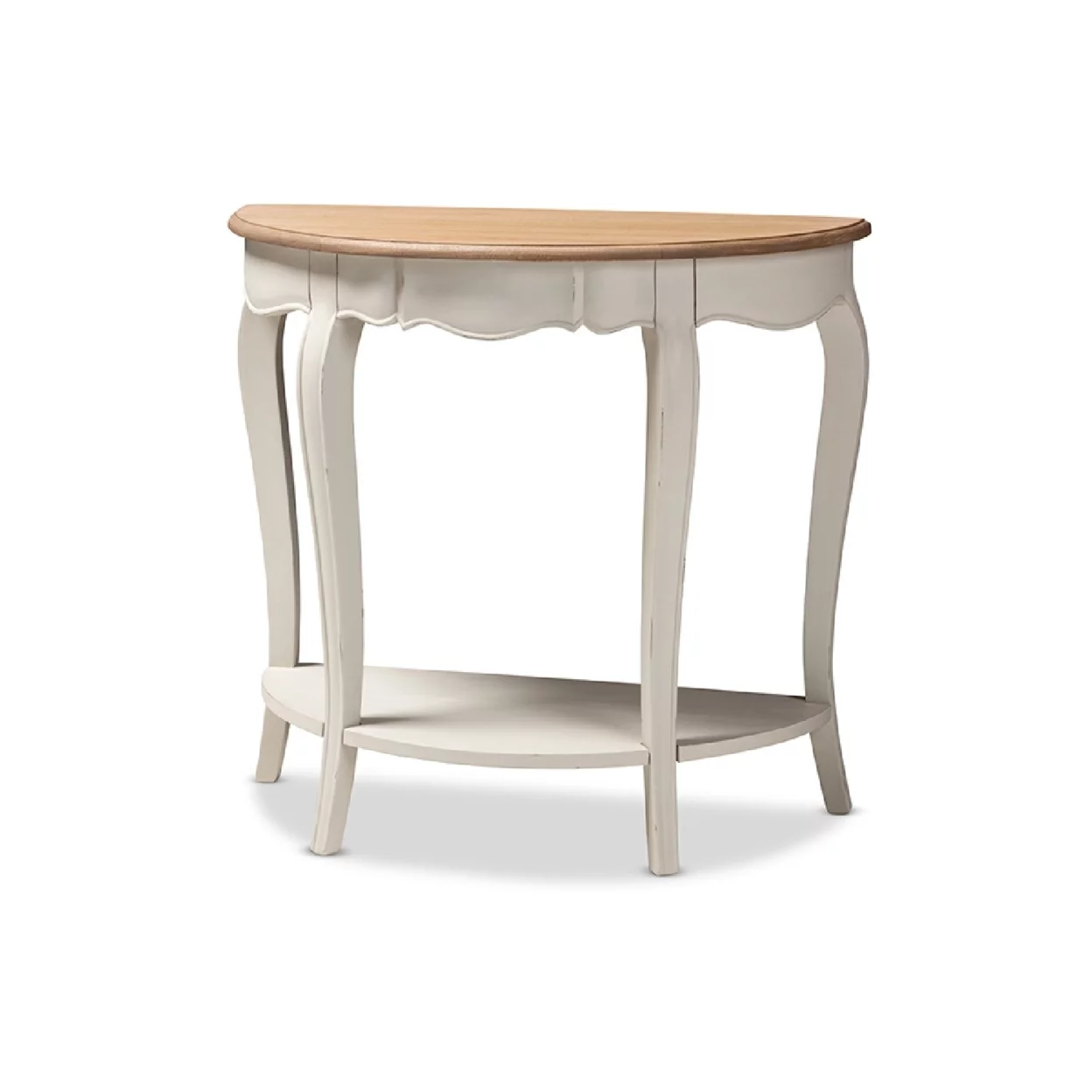 Baxton Studio Cordelia Country Cottage Farmhouse White and Natural Brown Finished Console Table