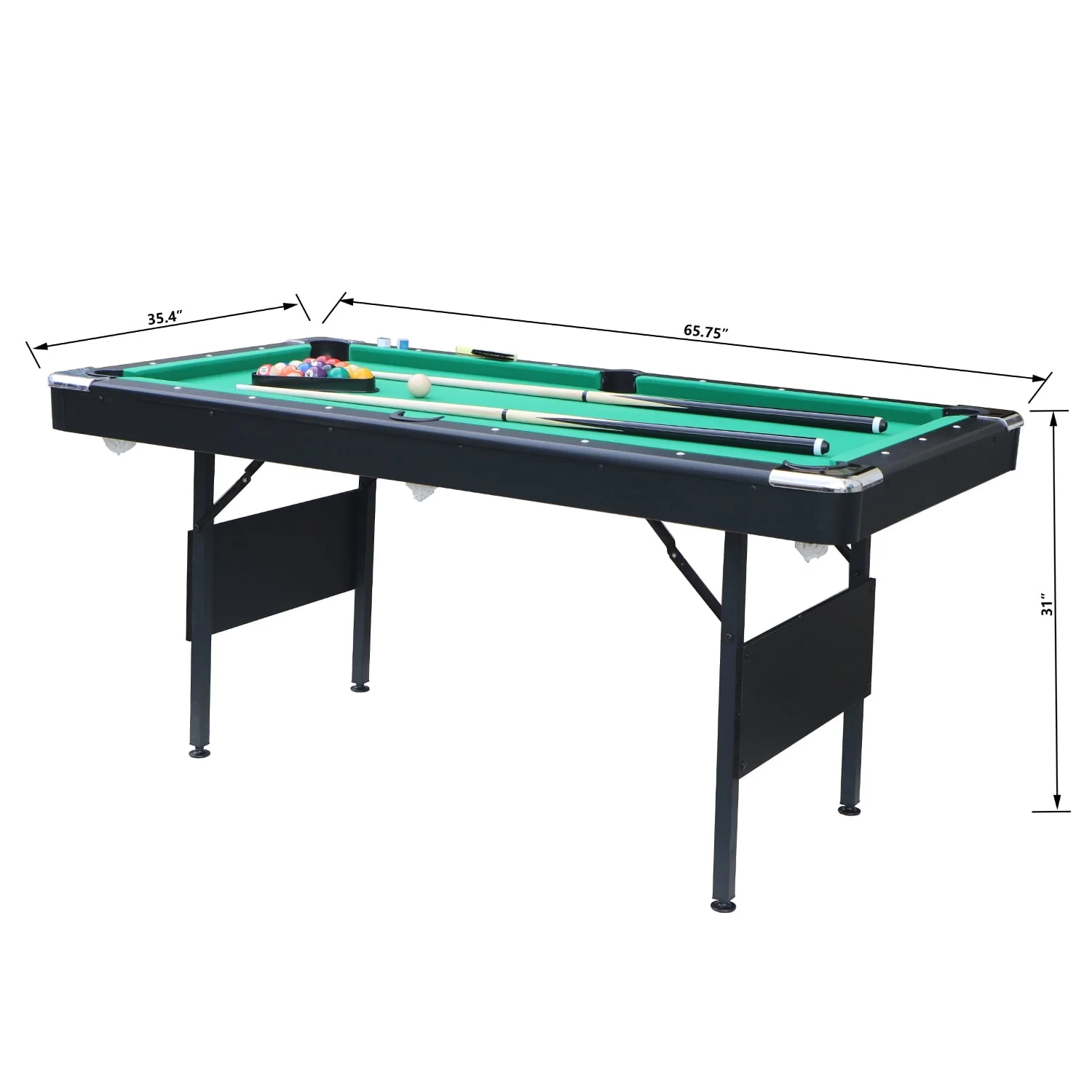 5.5ft Folding Billiards Table with Full Set of Balls, 2 Cue Sticks, Chalk and Felt Brush, Shinpt Portable Pool Table with Leg Leveler, Tabletop Billiard Table with Green Velvet cloth, Green