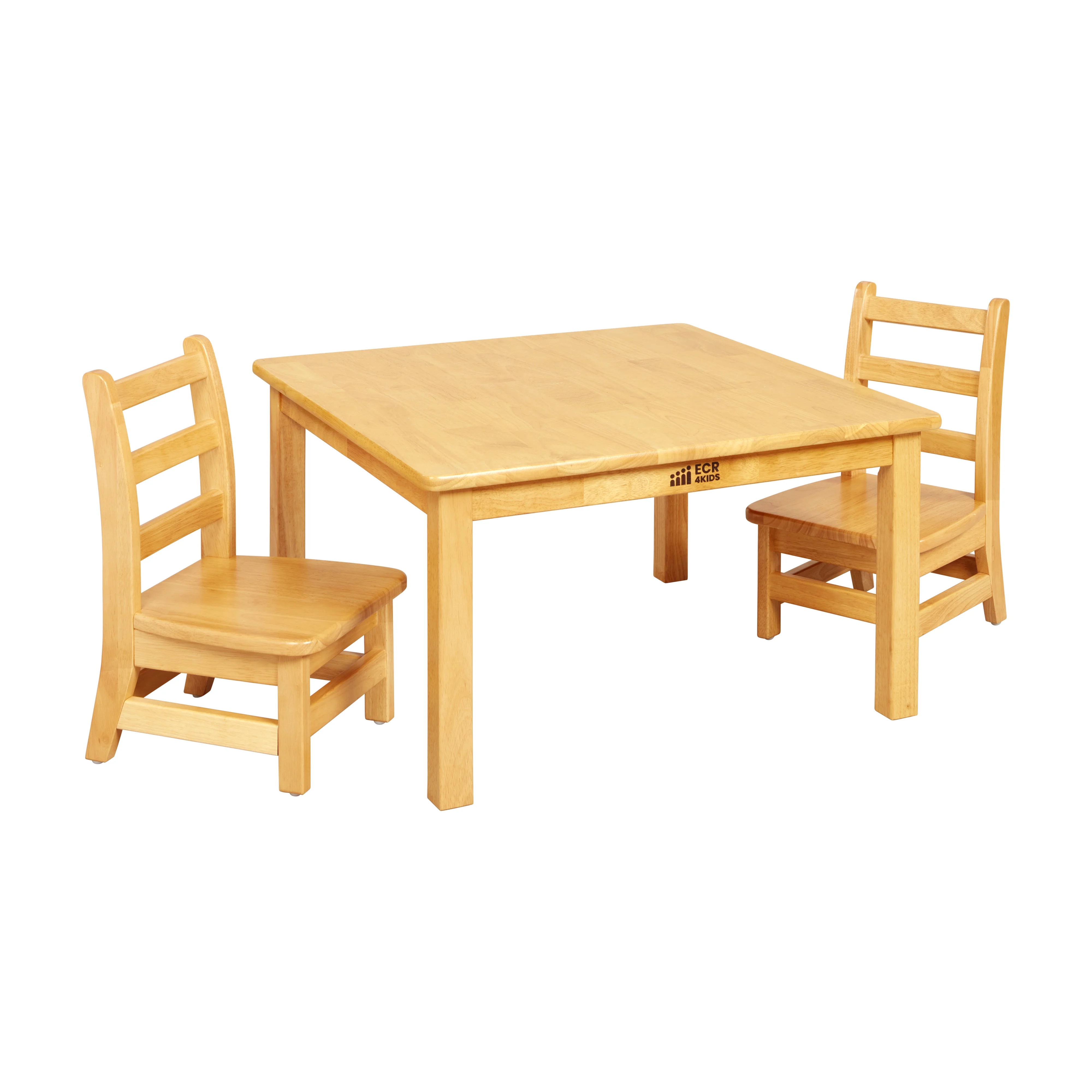 ECR4Kids 30in x 30in Square Hardwood Table with 16in Legs and Two 8in Chairs, Honey
