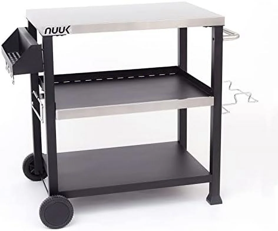 NLTBONNIE Double- Movable Outdoor Dining Cart Table  20" x 30" Stainless Steel Commercial Multifunctional Kitchen Food Prep Worktable on Wheels