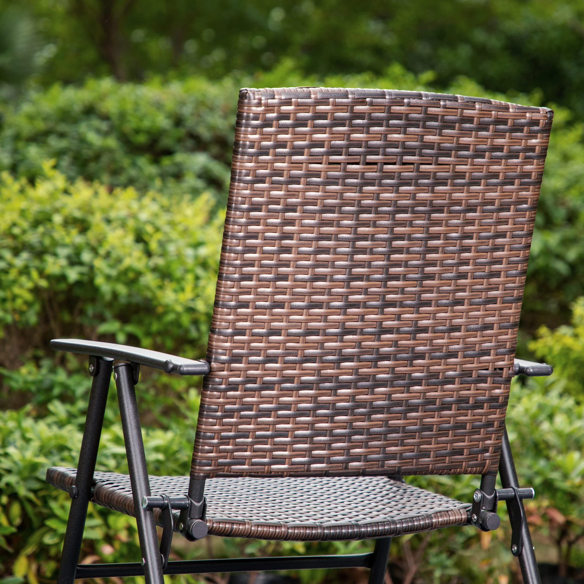 MF Studio 2 Piece Patio Wicker Folding Dining Chairs with Metal Frame, Dark Brown