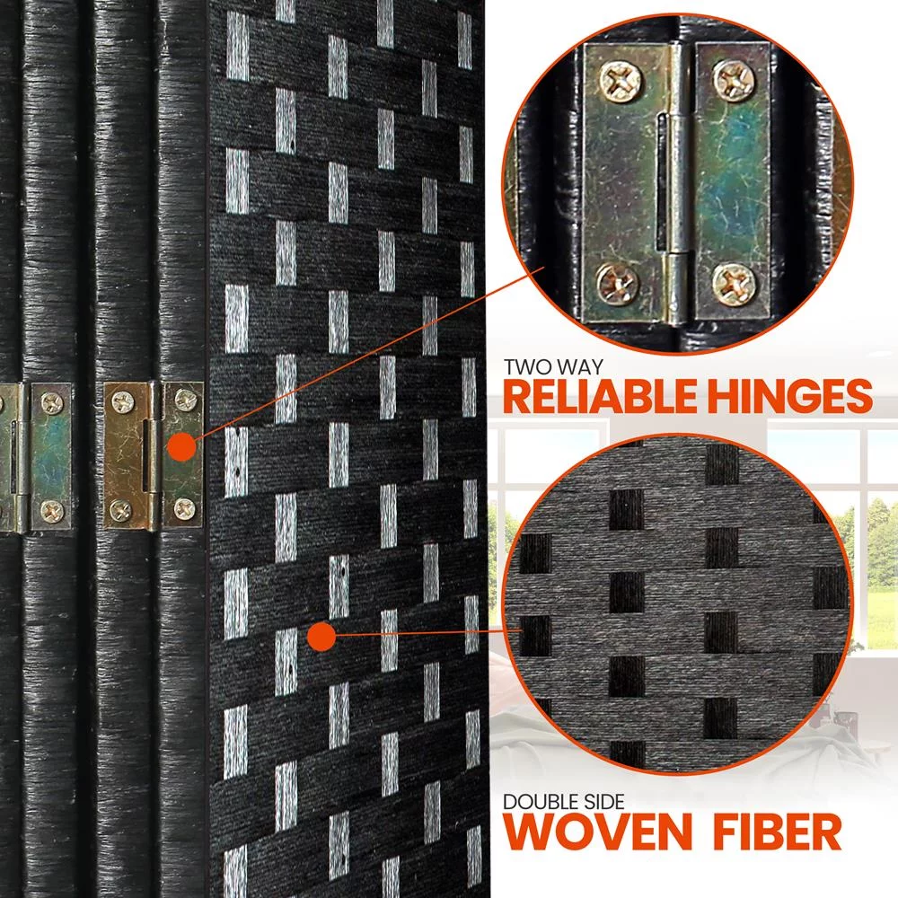 SereneLife 4-Panel Portable Lightweight Freestanding Indoor Foldable Woven Fiber Room Divider, Black