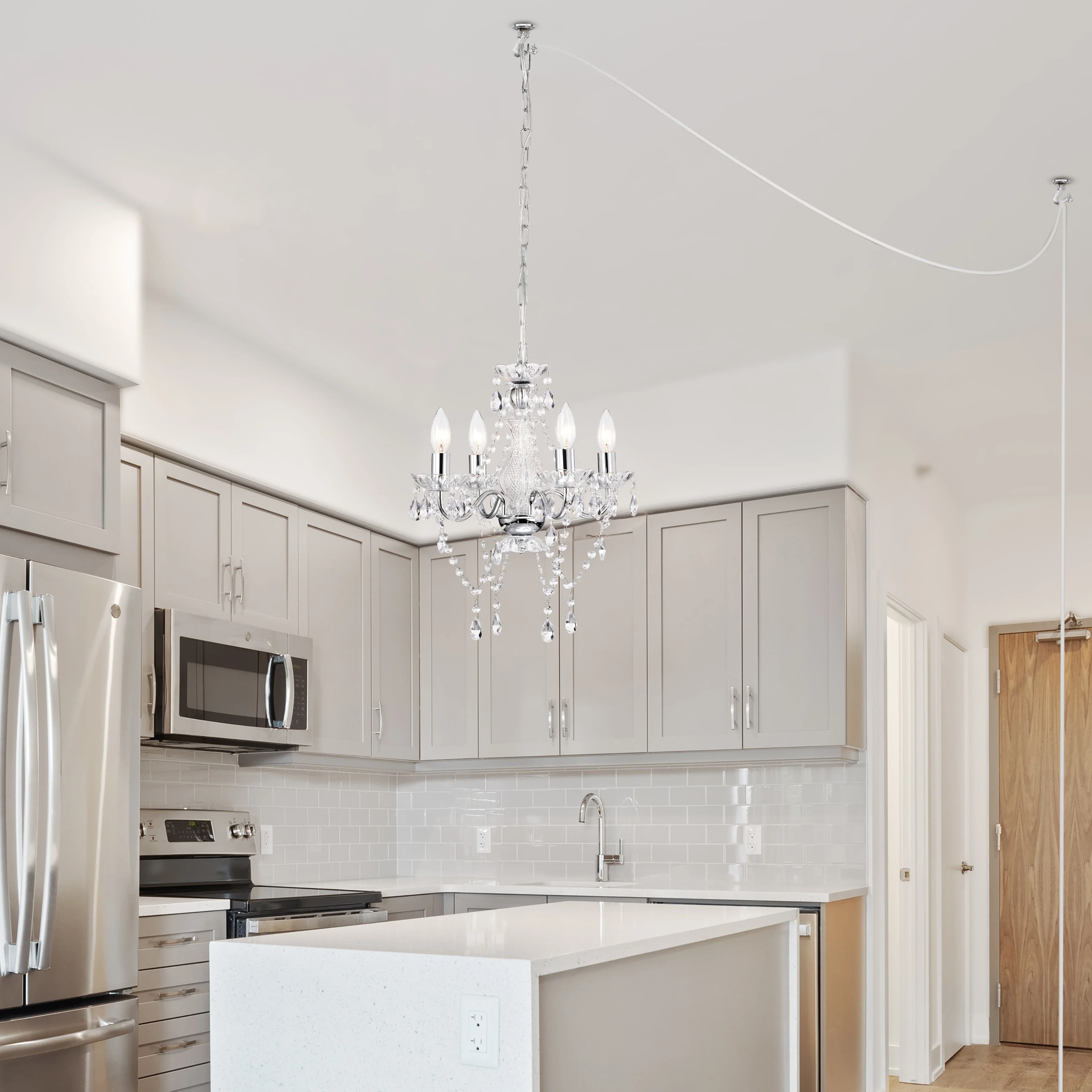 LaLuLa Plug-in Swag Chandelier Chrome Chandelier with Acrylic Crystal 4-Light