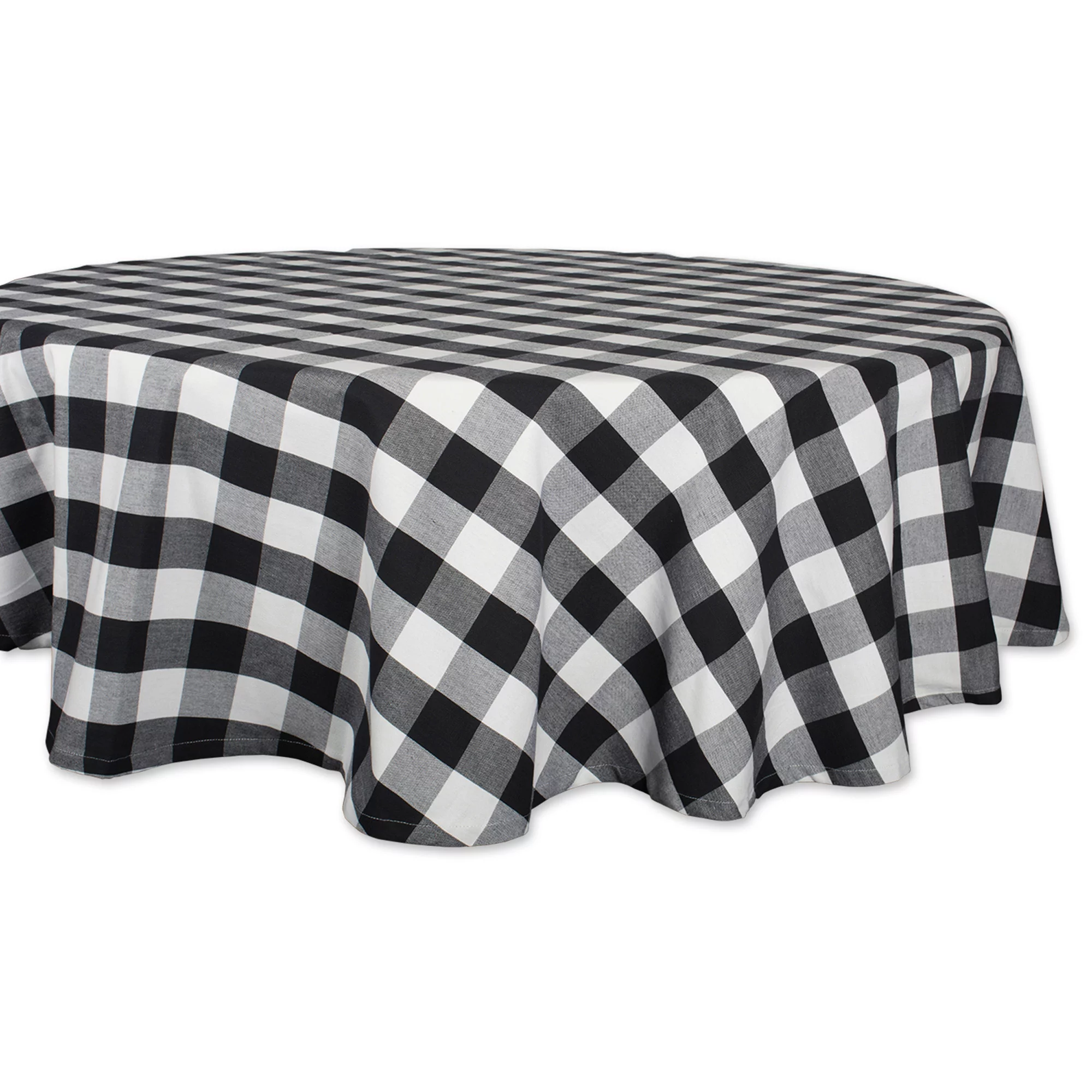 CC Home Furnishings Black and White Buffalo Checkered Designed Round Tablecloth 70