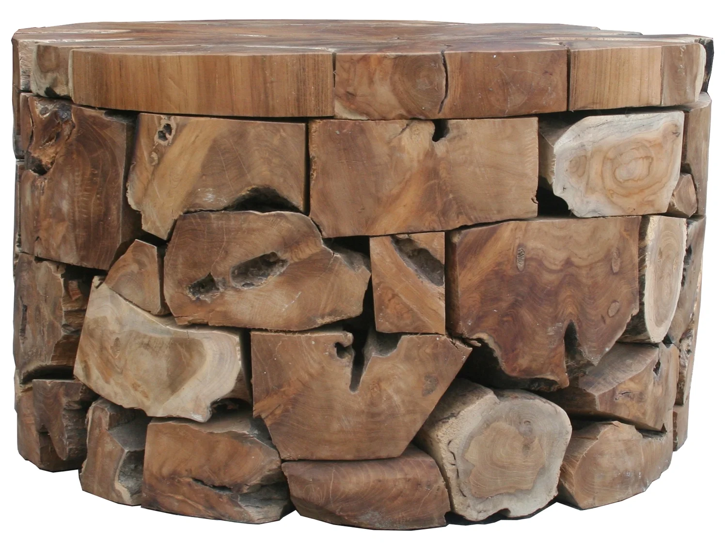 Teak Wood Round Akara Coffee Table, 28 Inch