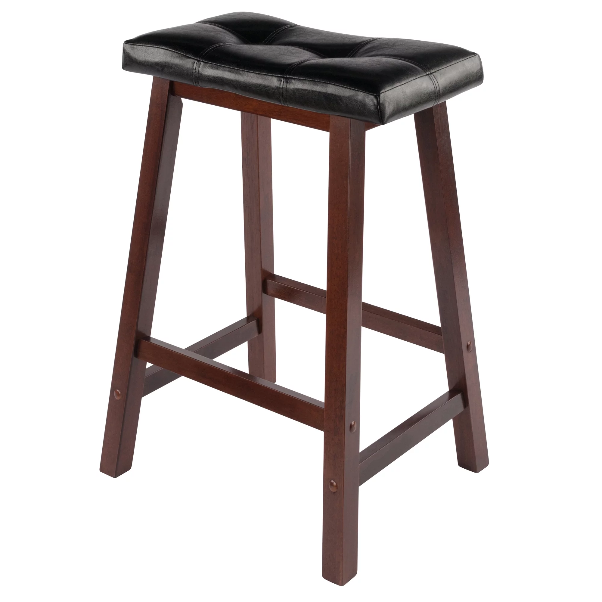 Winsome Wood Harrington 3-Pc Set, Drop Leaf Table & 2 Cushion Saddle Seat Counter Stools, Walnut Finish