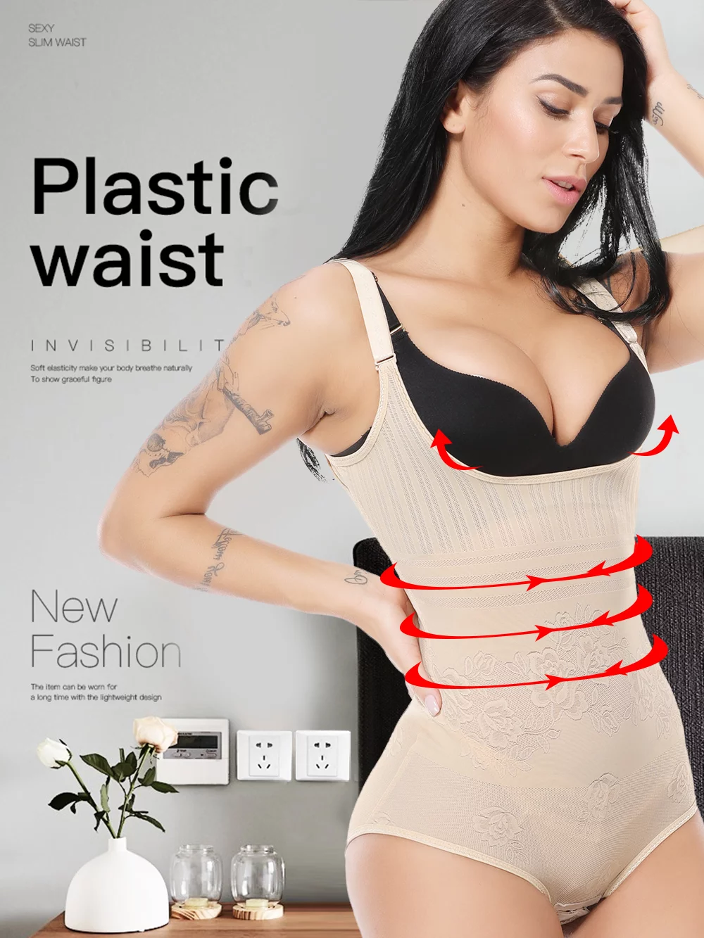 VASLANDA Women Waist Trainer Bodysuit Fajas Postparto Slim Full Body Shapewear Tummy Control Corset