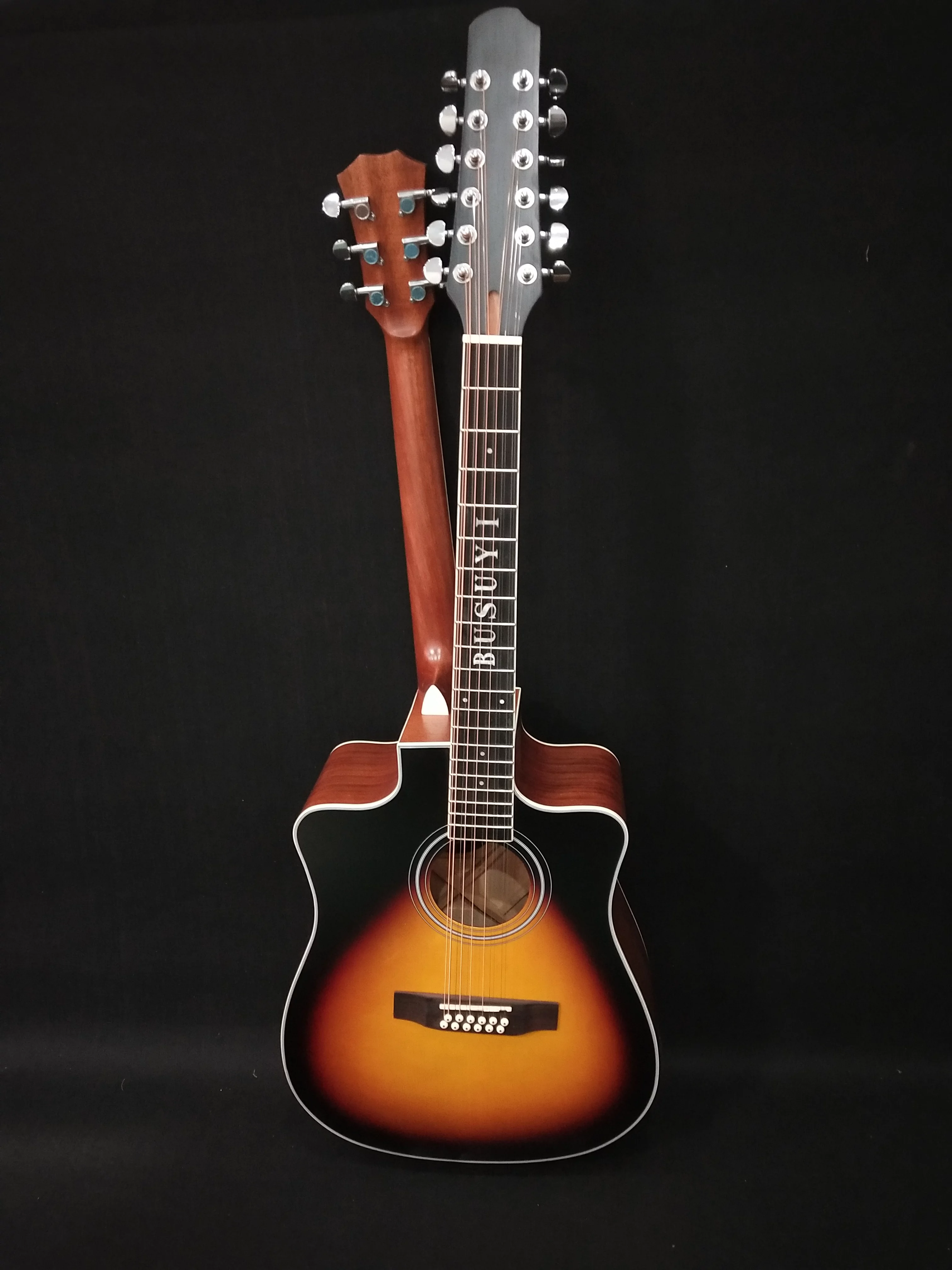 12 String Acoustic / 6 String Acoustic, Double Sided, Dreadnought, Travel, Busuyi Guitar, (Sunset) All Levels