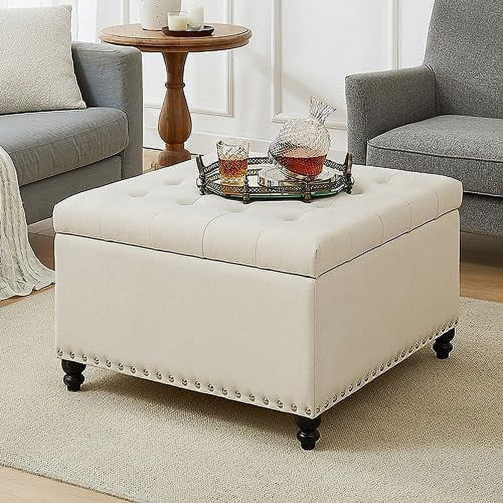 HBROLJF Square  Ottoman Large  Ottoman Bench for Living Room Oversized Tufted  Coffee Table Foot Stools Ottoman and Blanket  for Living Room(Light Grey)