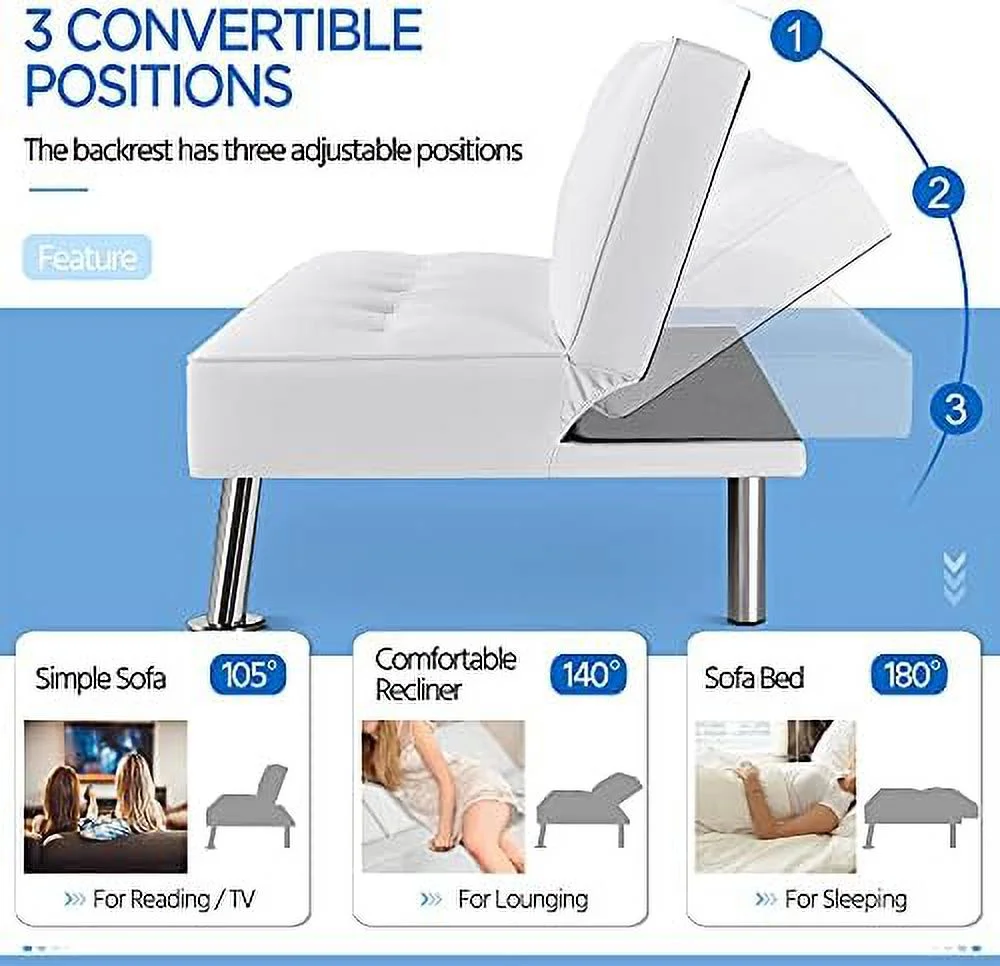 TJCGDTY Convertible Sofa Couch Futon Bed Faux Leather Sofa Bed Sleeper Adjustable Loveseat Futon Couch Living Room  with Chrome Metal Legs  Gray