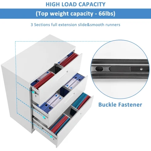 Wulawindy Lateral File Cabinet Lockable Heavy Duty Metal 3 Drawer File Cabinet