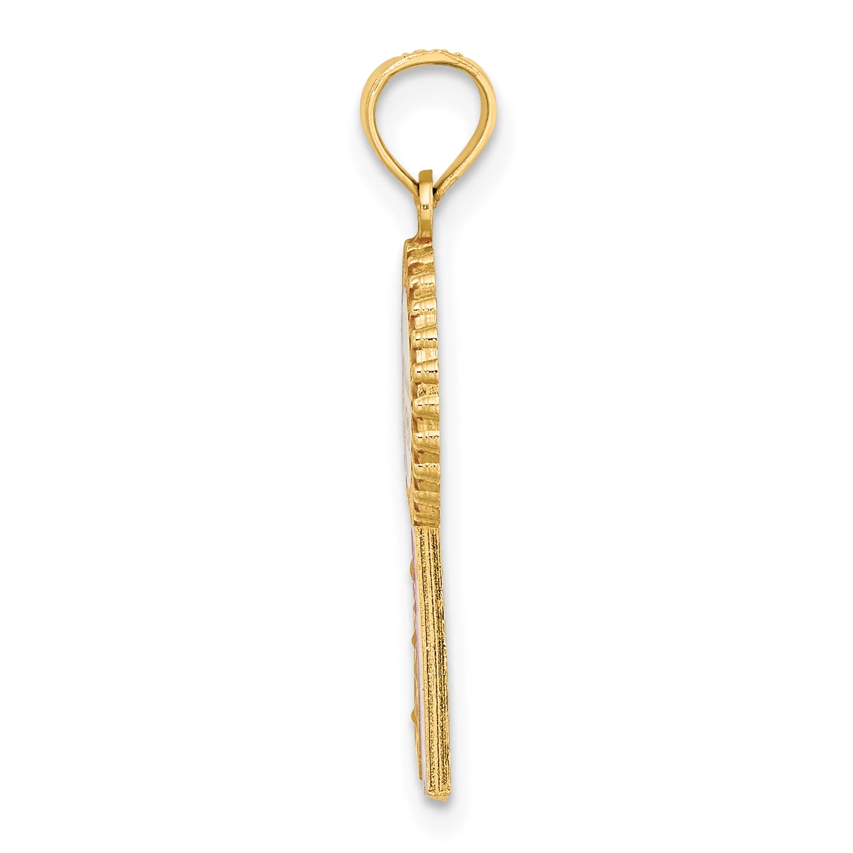 Carat in Karats 14K Yellow Gold Enamel Birthday Girl Pink Ribbon Pendant Charm (23.5mm x 10.7mm) With 14K Yellow Gold Lightweight Rope Chain Necklace 20''