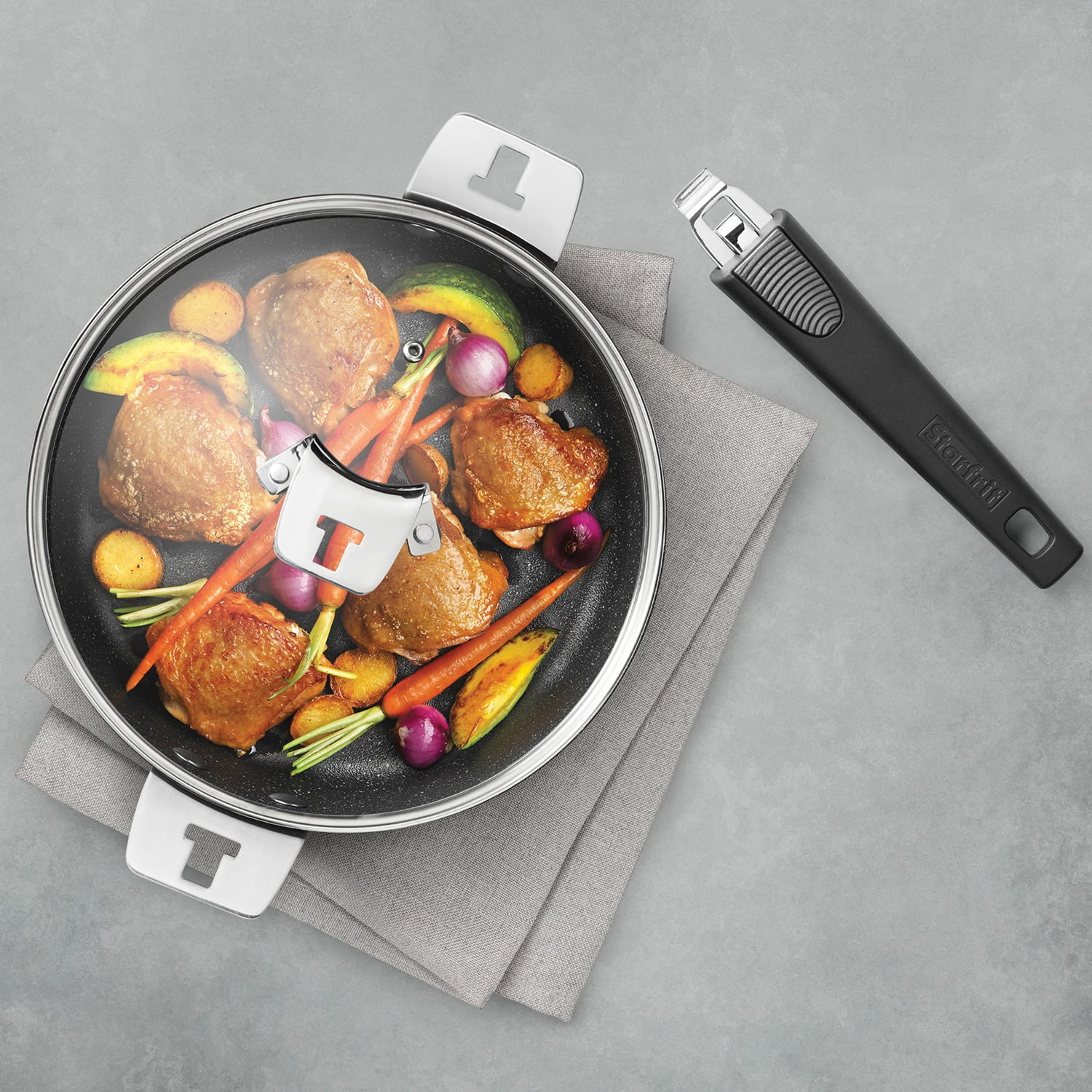 THE ROCK by Starfrit 034712-004-0000 9-Inch Fry/Cake Pan with T-Lock Detachable Handle