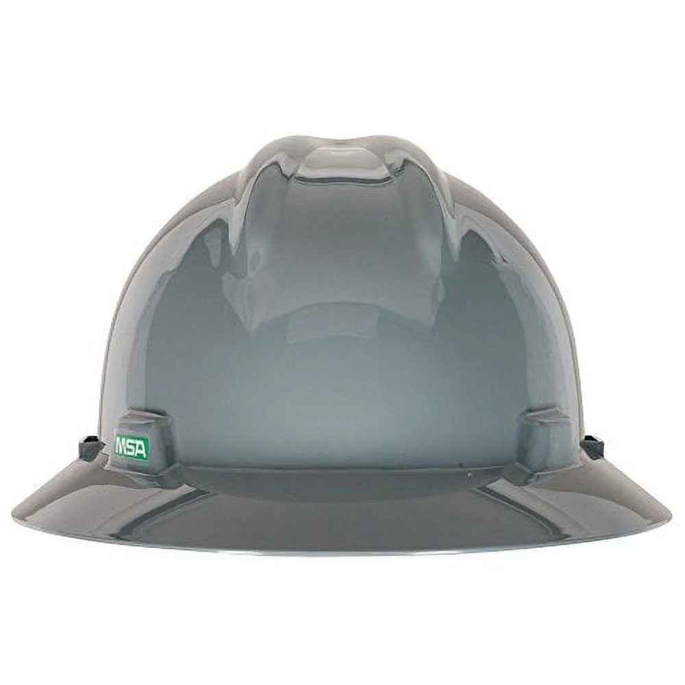 MSA 475367 V-Gard Slotted Full-Brim Hard Hat with 4-Point Fas-Trac III Suspension Standard Gray