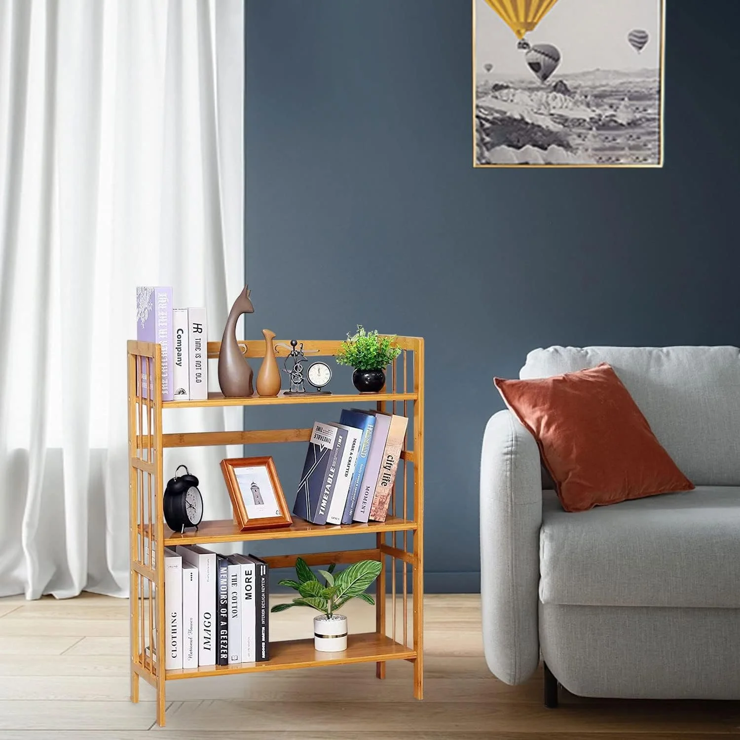 HYHBIBOOM C&AHOME    3-Tier Bookshelf Bookcase  Free-Standing    Plant Flower Stand  Max Load 35LBS Per   Utility  Rack  Room Bathroom Kitchen Home Natural