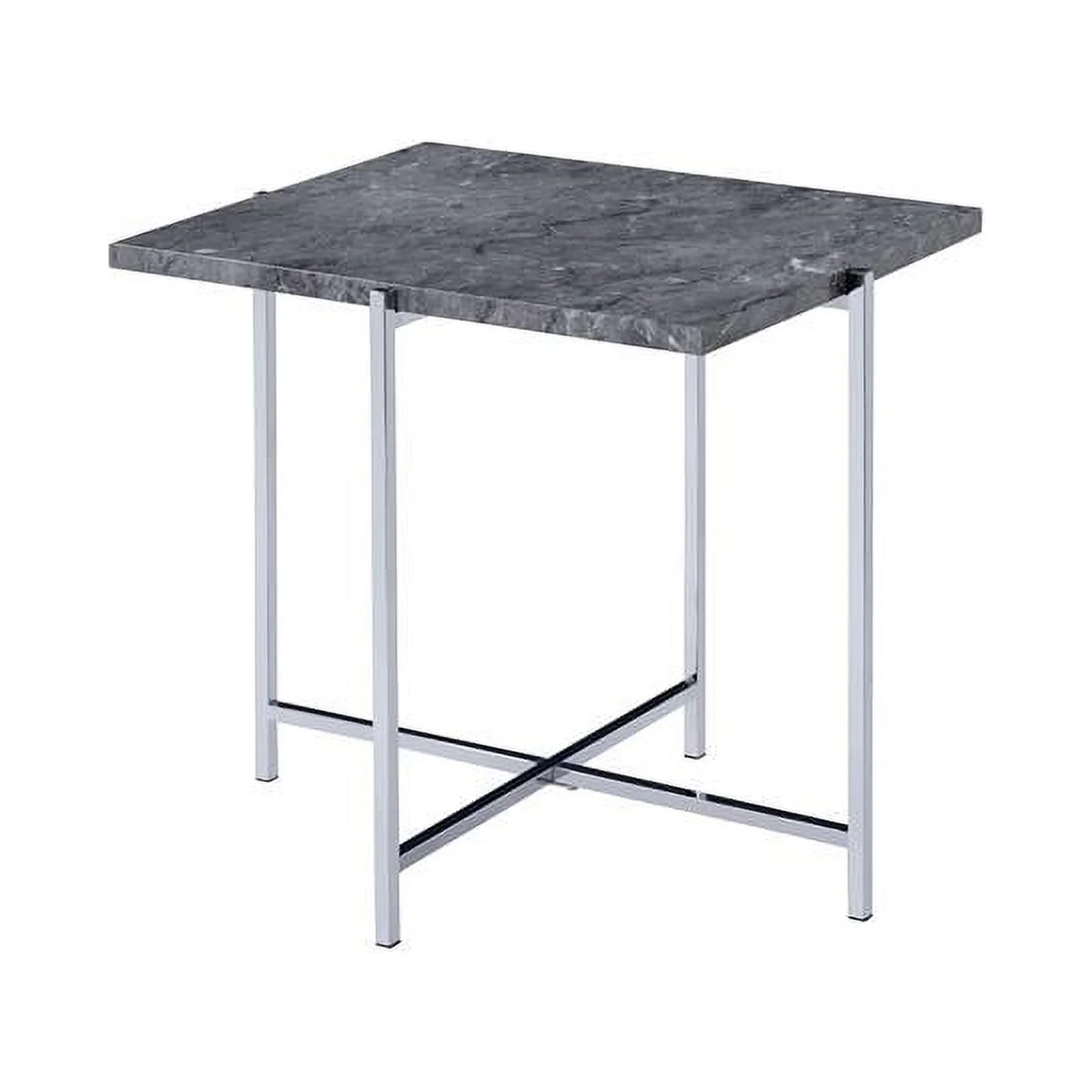 Bowery Hill Modern Faux Marble End Table in Chrome
