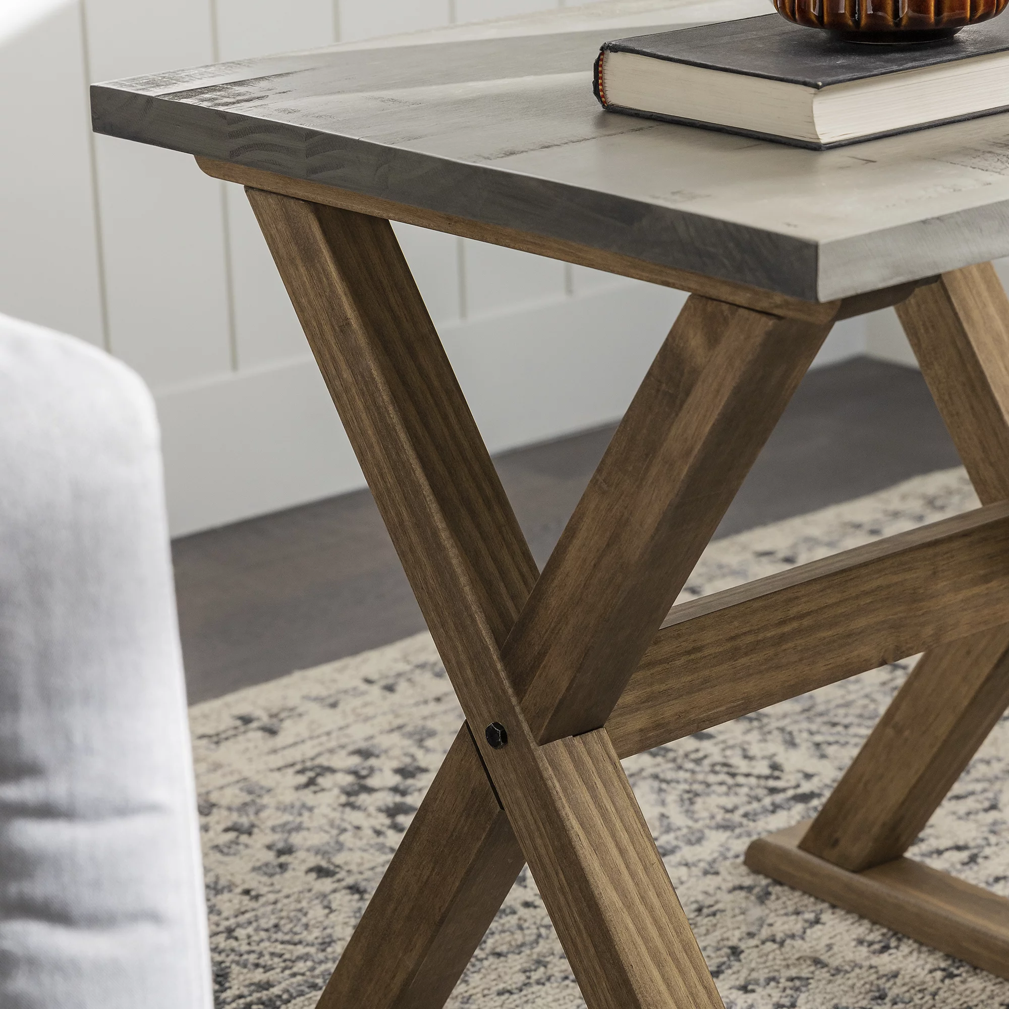 Walker Edison Rustic Farmhouse Distressed Wood Side Table, Set of 2, Grey/Brown