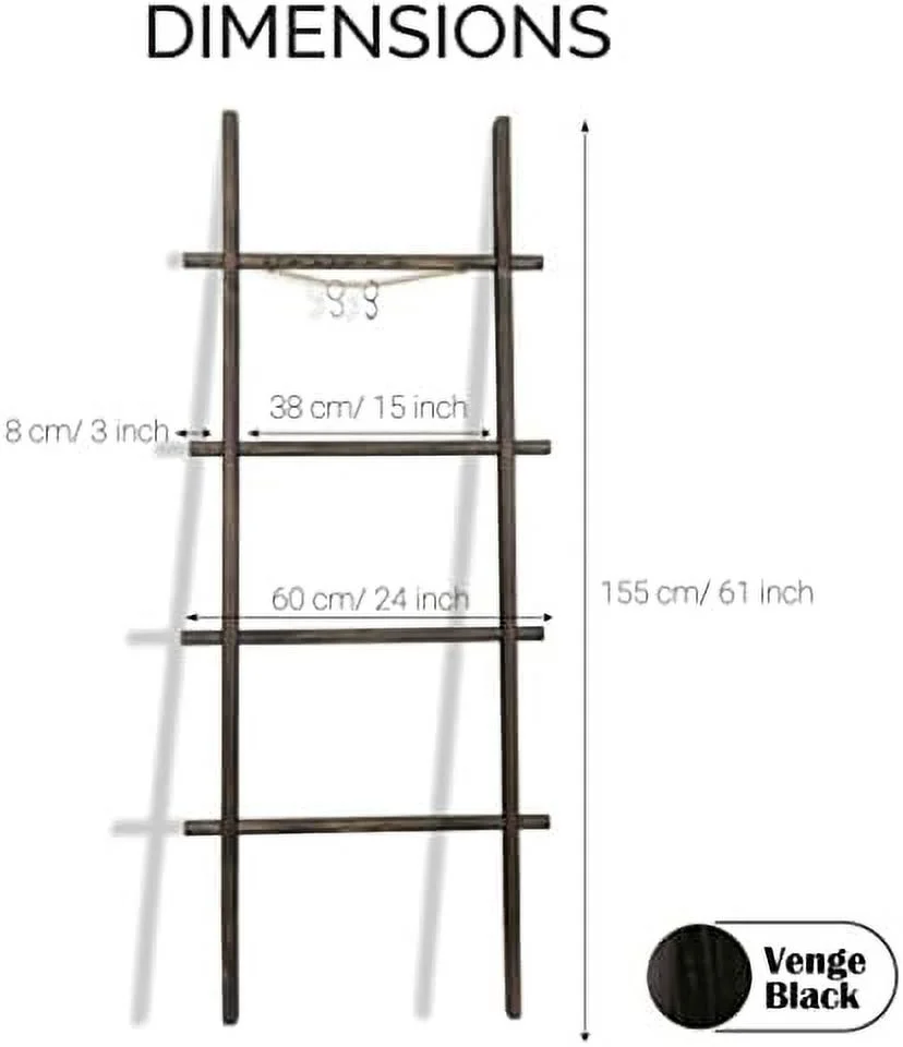 WTYNKAE Blanket Ladder 5 ft | Premium Wood Rustic Decor for Bathroom | Ladder  for Quilt | Rustic Farmhouse Decor | Vintage Wooden Ladder  (Walnut)