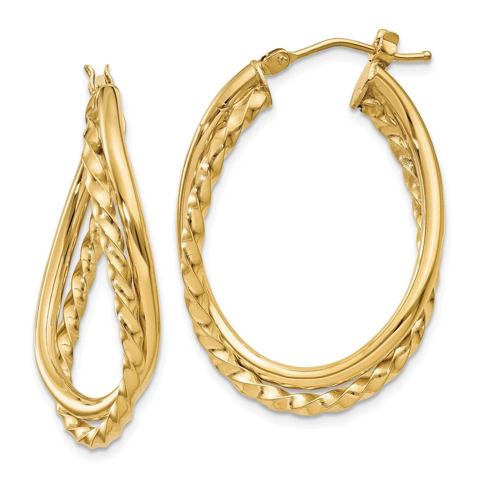 Primal Gold 14 Karat Yellow Gold Textured and Polished Twist Hoop Earrings