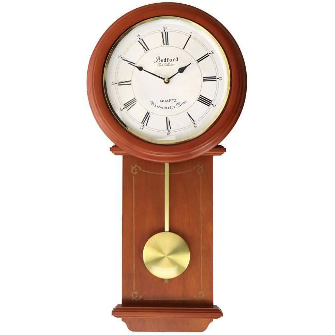 Bedford Clock Collection  24.5 in. Olivia Wood Chiming Pendulum Wall Clock, Cherry