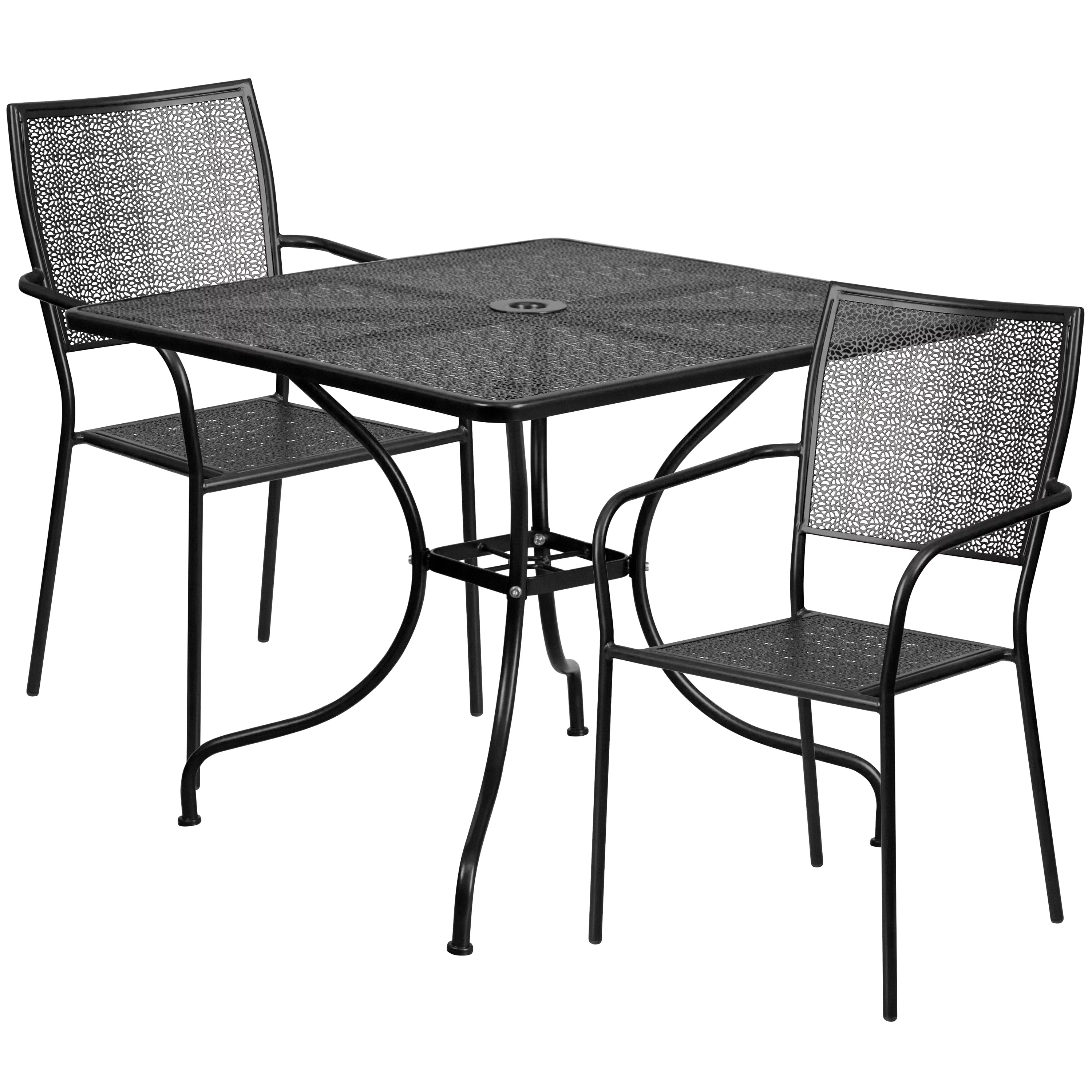Flash Furniture 35.5-inch Square Steel 3-piece Patio Table Set with Square Back Chairs Light Gray
