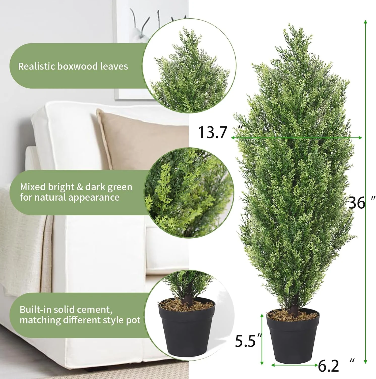 YANPO 3ft Topiary Trees Artificial Outdoors 2 Pack Fake Outdoor Plants Faux Cedar Pine Bushes and Shrubs Set of 2 for Front Porch 3 Feet