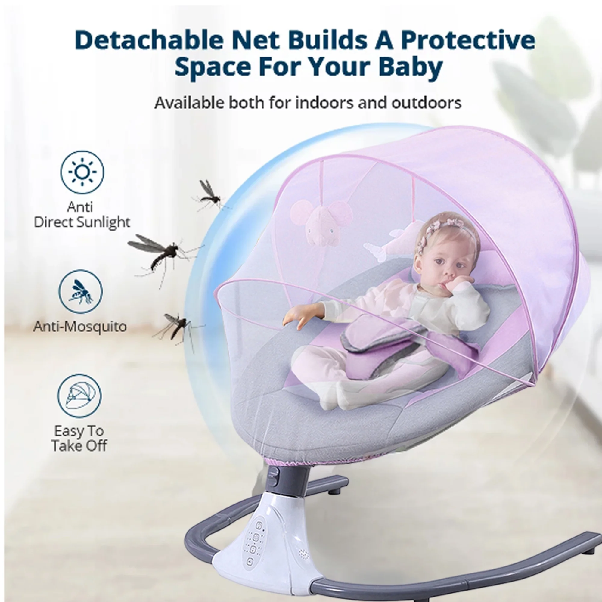 SIMANLI Electric Baby Swing Chair, Infant Swing with Remote Control, Built-in Bluetooth, Soft Music, Sway in 4 Speeds, Seat Belt, Gifts (Pink)