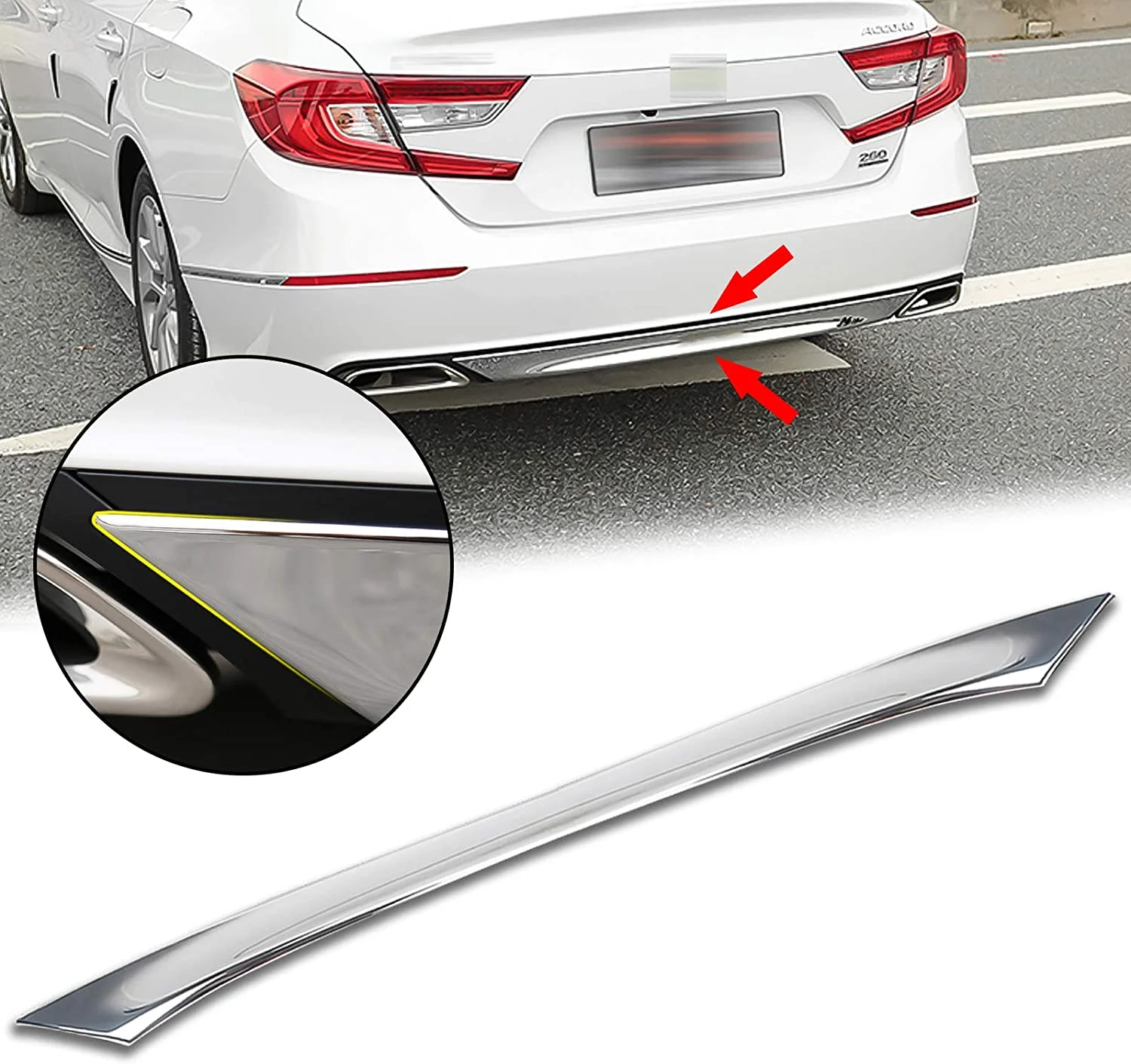 Xotic Tech Rear Bumper Lower Lip Cover Trim, Chrome, Compatible with Honda Accord Sedan 10th Gen 2018-2022