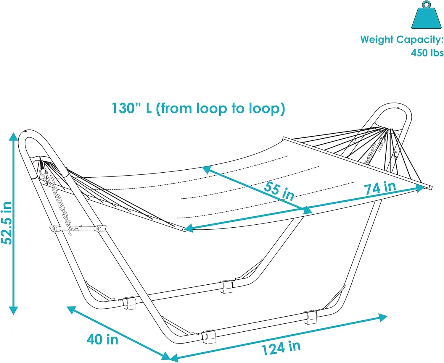 Double Quilted Fabric Hammock With Universal Steel Stand - 450-Pound Capacity - Black Stand - Misty Beach