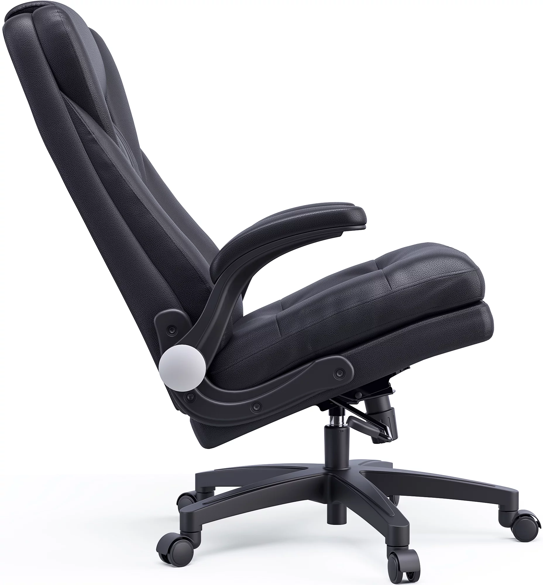 Hbada Ergonomic Executive Office Chair, Big & Tall Desk Chair, PU Leather Swivel Rocking Chair with Flip-up Padded Armrest and Adjustable Height, Black