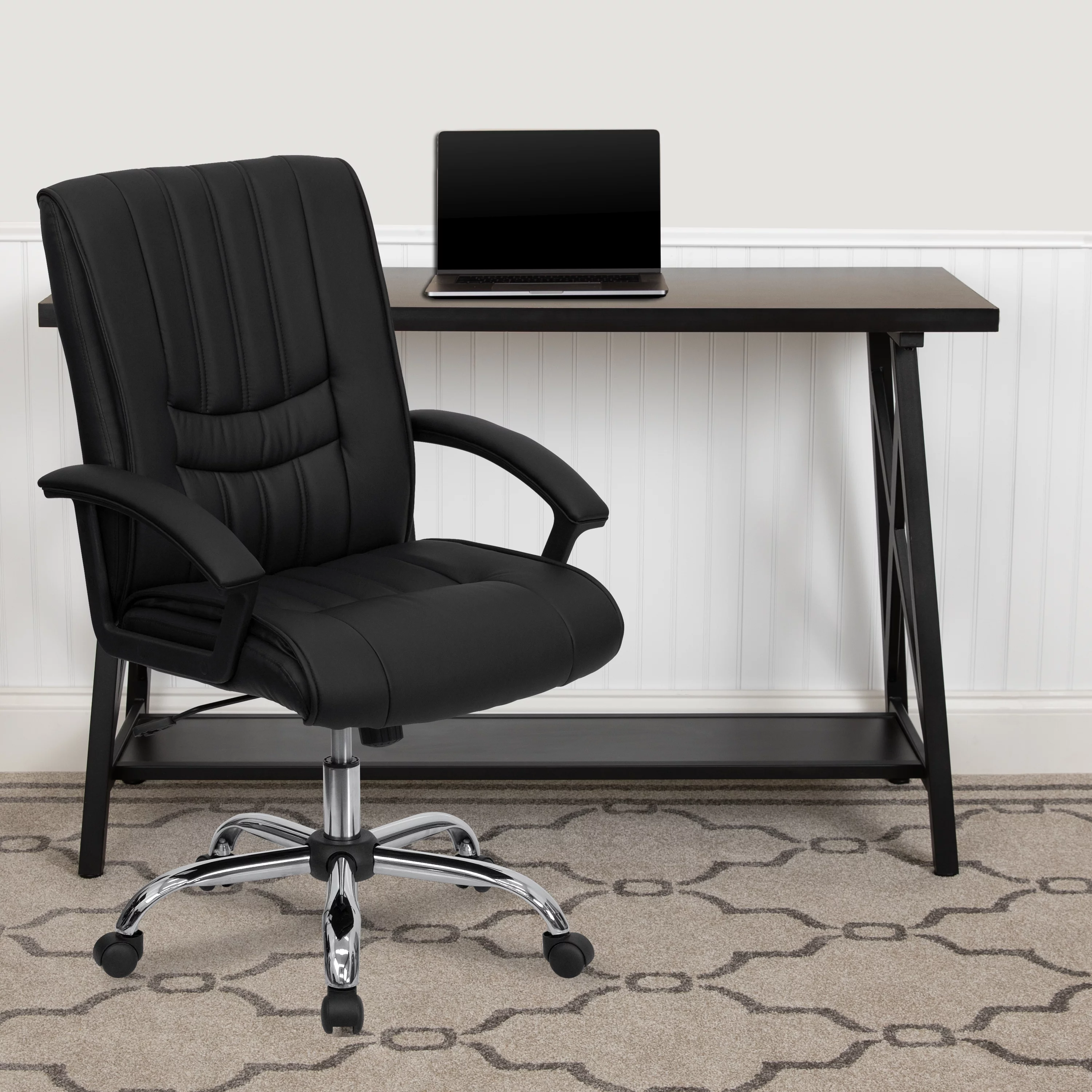 Emma + Oliver Mid-Back Black LeatherSoft Swivel Manager's Office Chair with Arms