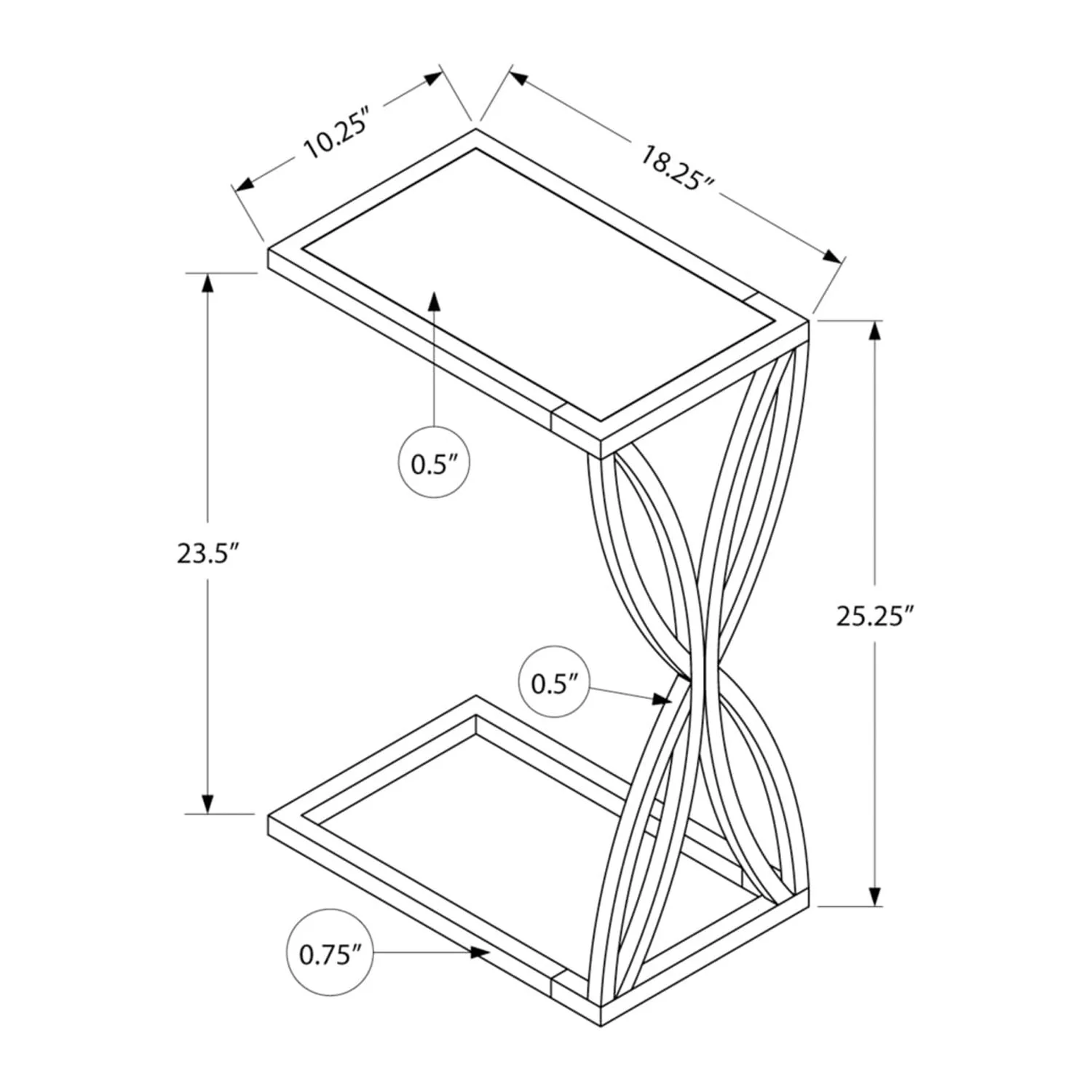 Accent Table C-shaped End Side Snack Living Room Bedroom Metal Grey