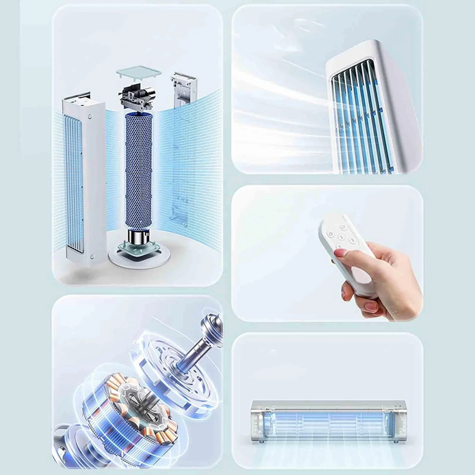 LLQkigsxse Small Window Fans for Bedroom Leafless Tower Fan Multi Functional Vertical/horizontal/wall Installation Remote Control Speed Regulation 60 Swing 4000mAh Rechargeable Boy Birthday Gifts