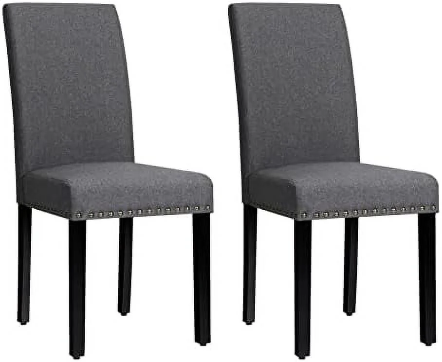 NLTBONNIE Upholstered Dining Chairs Set of 4  Fabric Parsons Chair w/Solid Wood Legs  Nailhead Trim  Padded Seat  Kitchen Chairs for Dining Room  Kitchen  Living Room (Dark Grey  Set of 4
