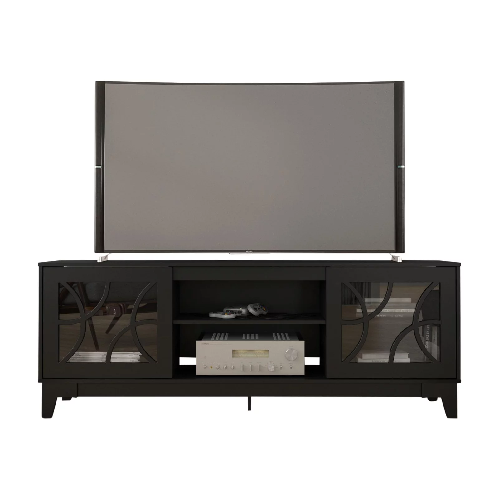 Nexera Venus TV Stand with 2 doors for TVs up to 80 in., Bark Gray and Black