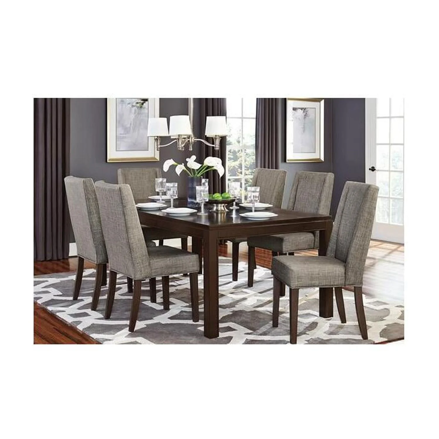 Benzara Wood & Fabric Dining Side Chair with Shallow Wing Back, Gray & Dark Brown, Set of 2