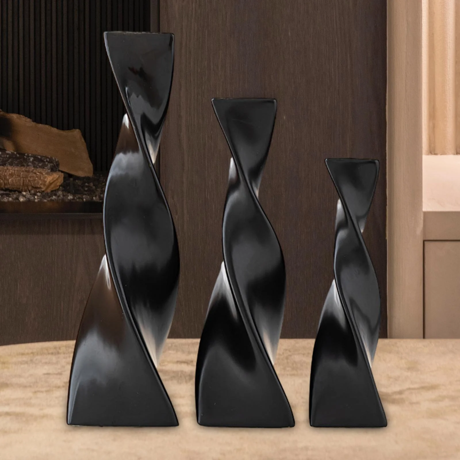 deevoka 3Pcs Ceramic Twist Flower Vase Slender Geometric Planter Bookshelf Plant