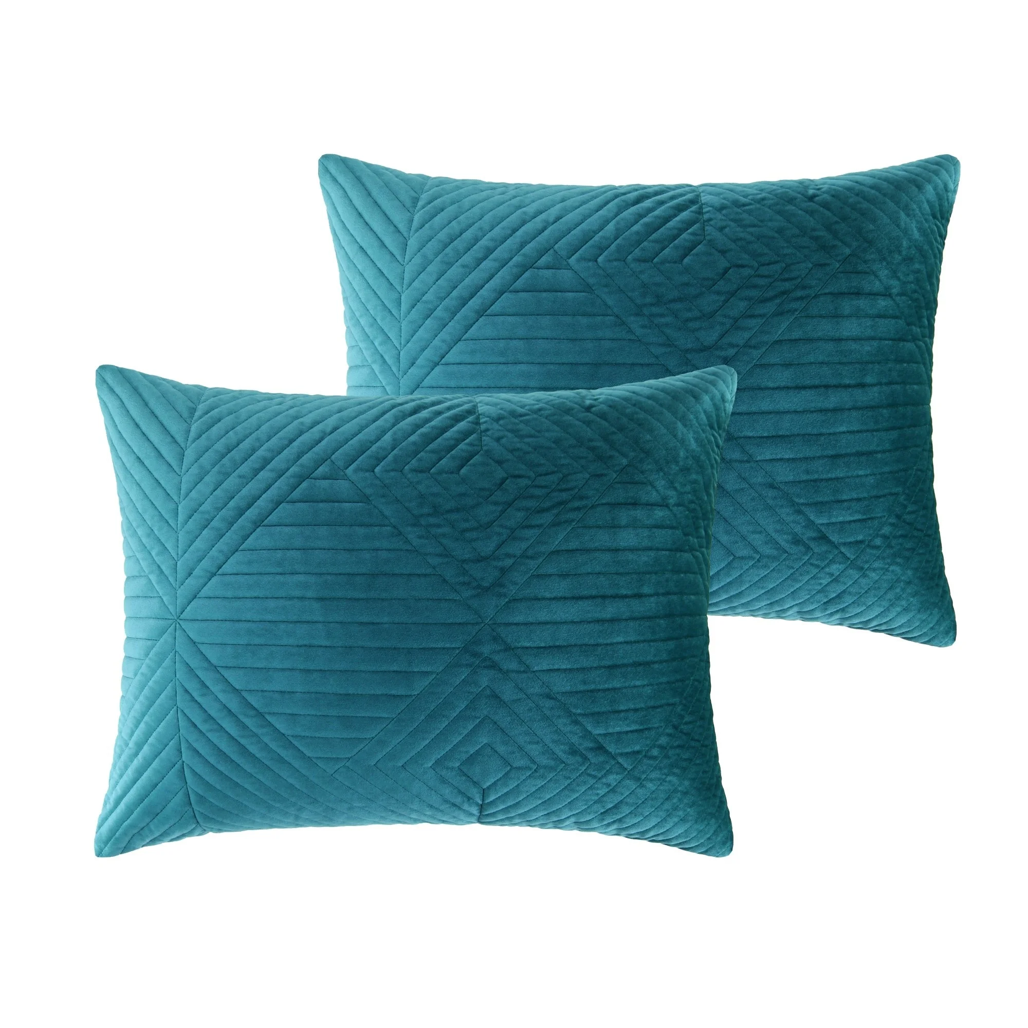 Barefoot Bungalow  Riviera Velvet Quilted Pillow Shams (Set of 2) Teal King 20x36-inch