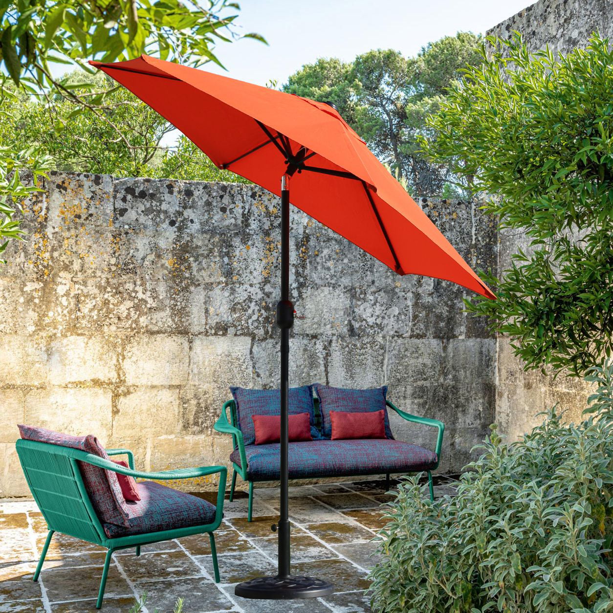 Davee Furniture 7.5ft Orange Tilted Patio Umbrellas with stand