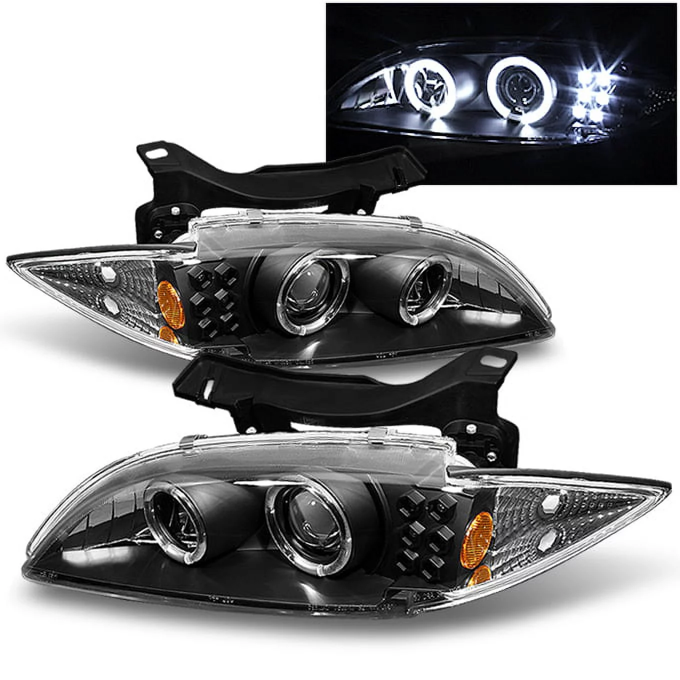 AKKON - For Chevy Cavalier Black Bezel Dual CCFL Halo Ring Design Projector Headlights Front Lamps Left + Right