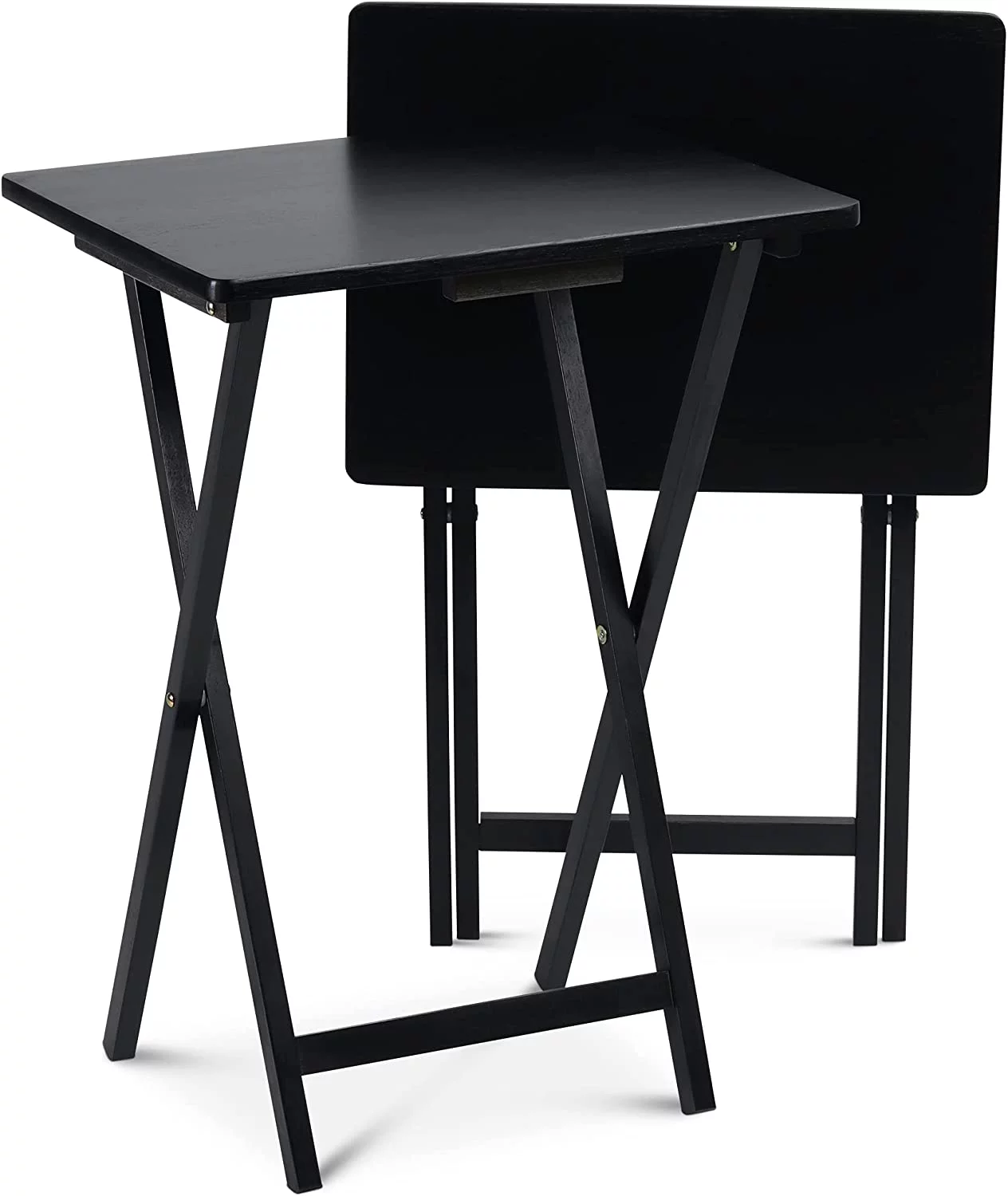 Fully Assembled Small Lightweight Adjustable And Portable TV Tray Table With Collapsible Storage Rack, Black (2 Pack)