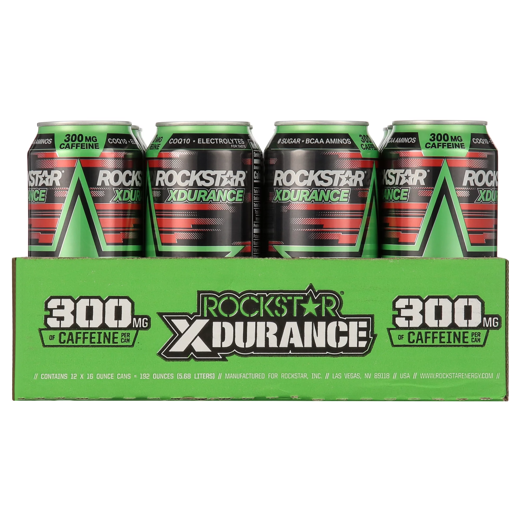 Rockstar Xdurance Energy Drink Super Sour Green Apple, 16.0oz 12 Pack